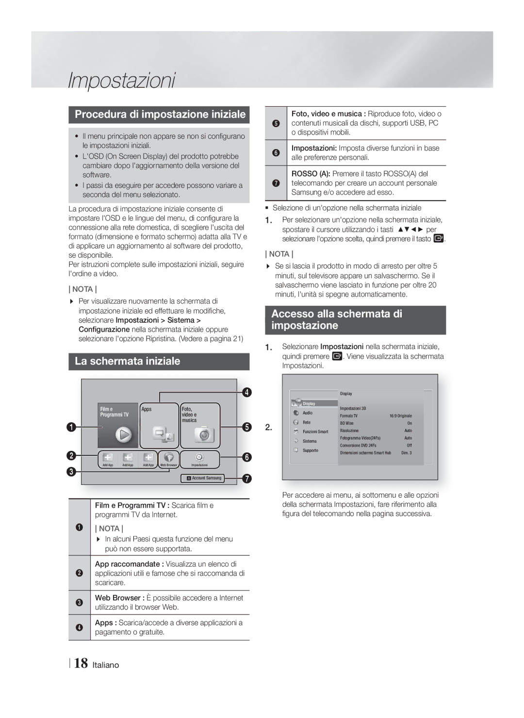 Samsung HT-F5200/ZF, HT-FS5200/EN, HT-FS5200/ZF Impostazioni, Procedura di impostazione iniziale, La schermata iniziale 