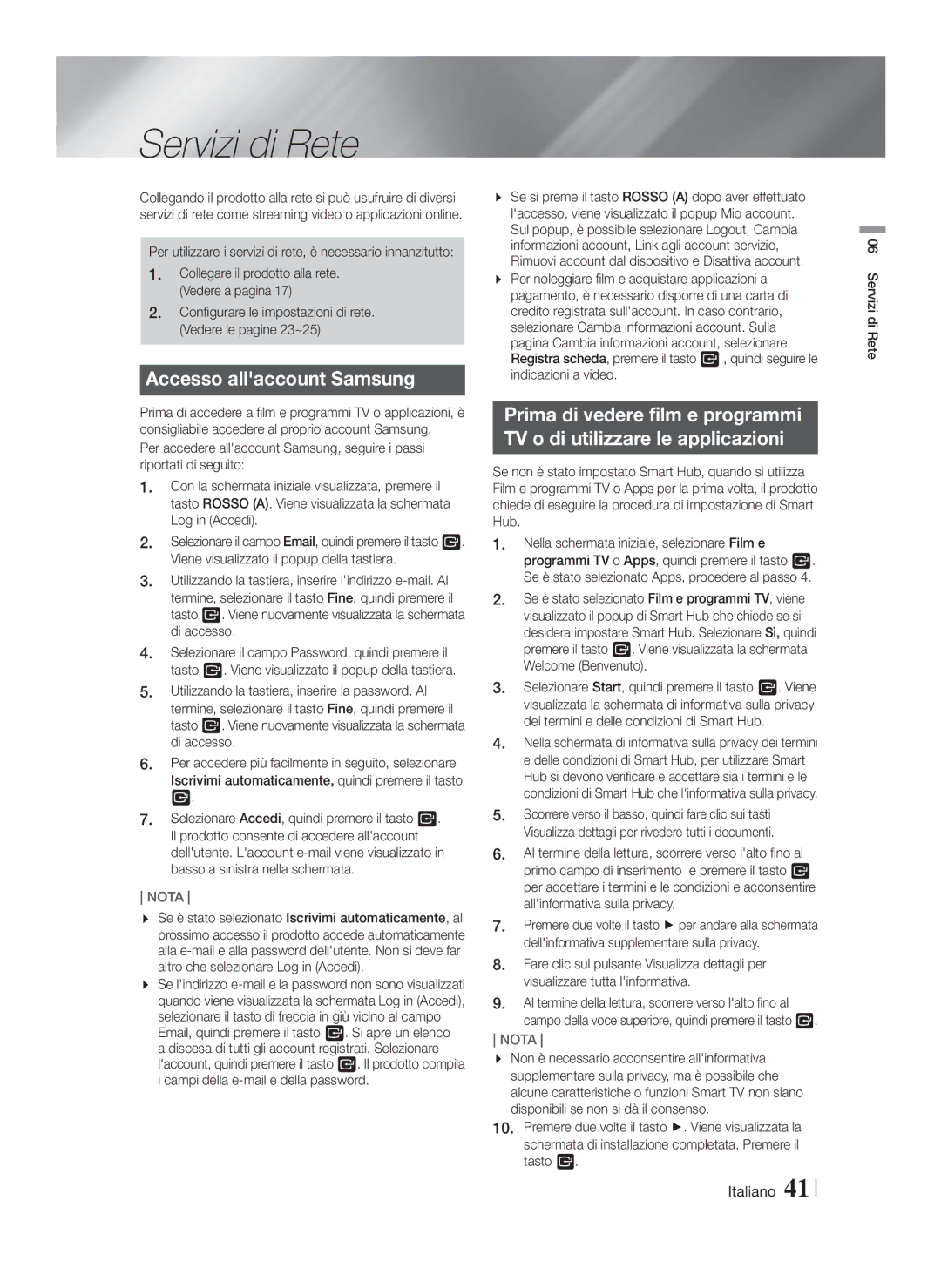 Samsung HT-FS5200/EN, HT-F5200/ZF, HT-FS5200/ZF manual Servizi di Rete, Accesso allaccount Samsung 