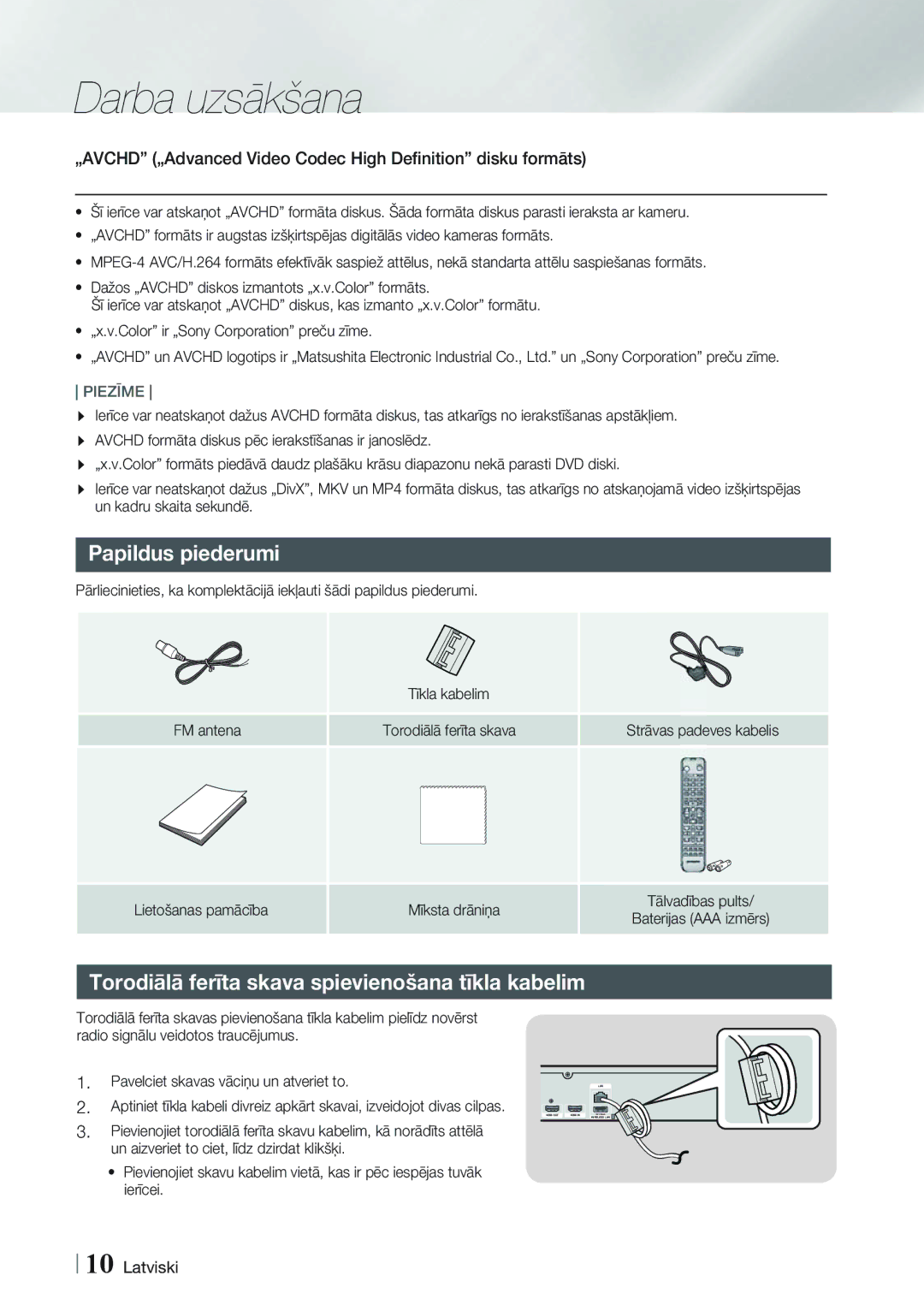 Samsung HT-FS5200/EN manual Papildus piederumi, Torodiālā ferīta skava spievienošana tīkla kabelim 