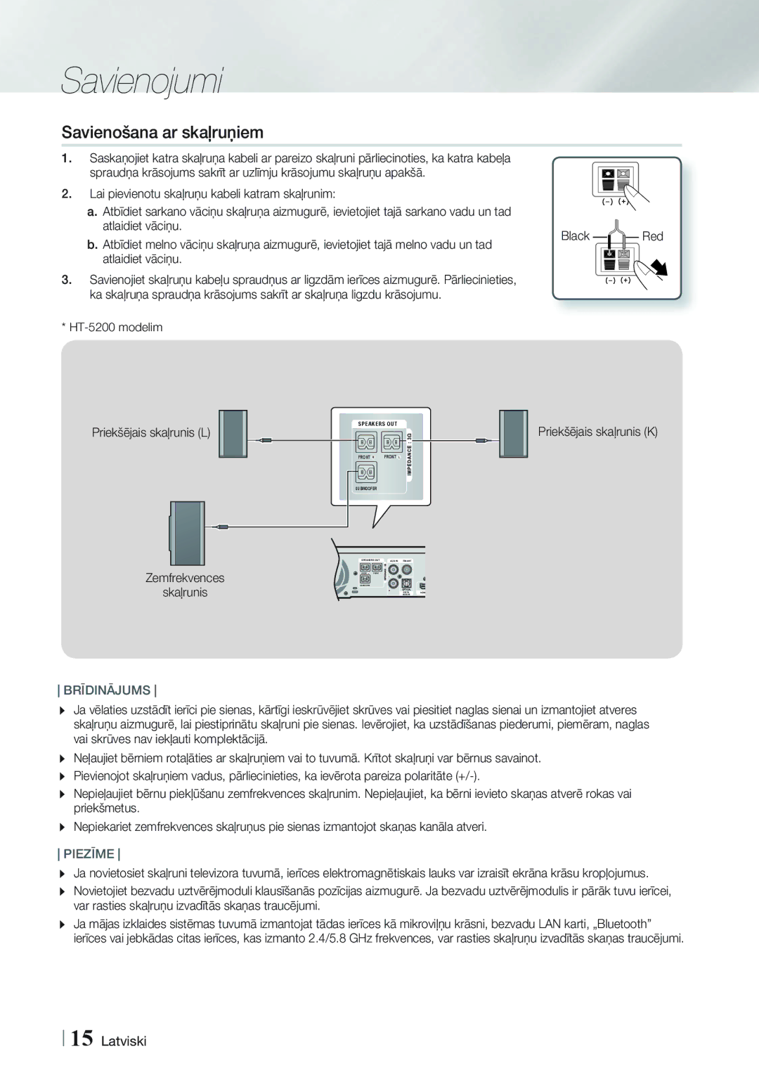 Samsung HT-FS5200/EN manual Savienošana ar skaļruņiem, Black 