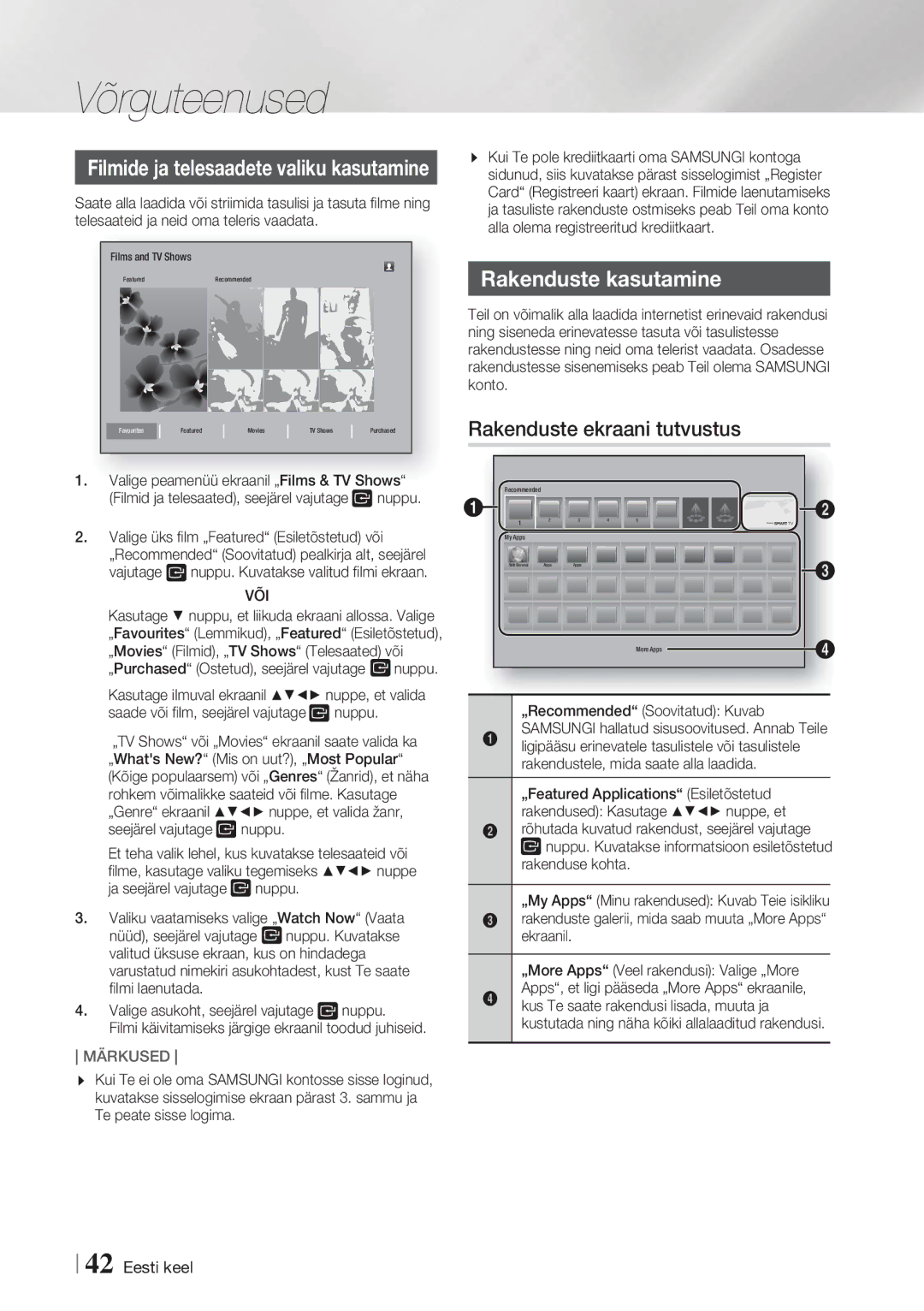 Samsung HT-FS5200/EN manual Rakenduste kasutamine, Rakenduste ekraani tutvustus, Või 