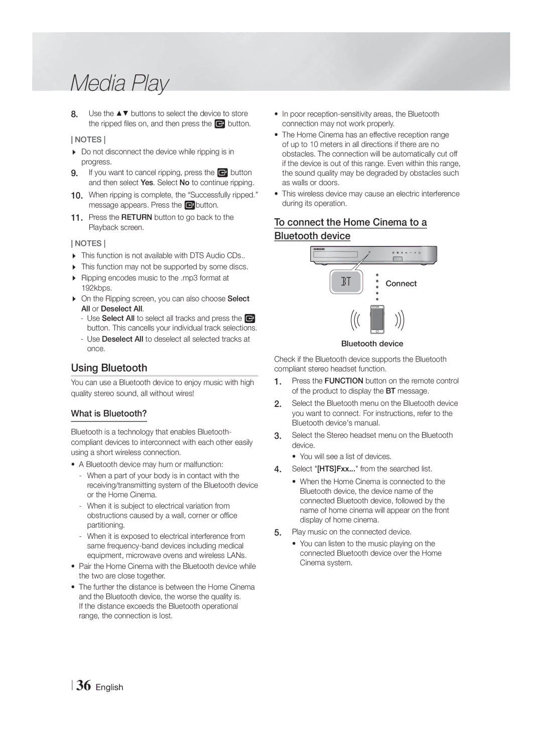 Samsung HT-F5200/ZF manual Using Bluetooth, What is Bluetooth?, Do not disconnect the device while ripping is in progress 