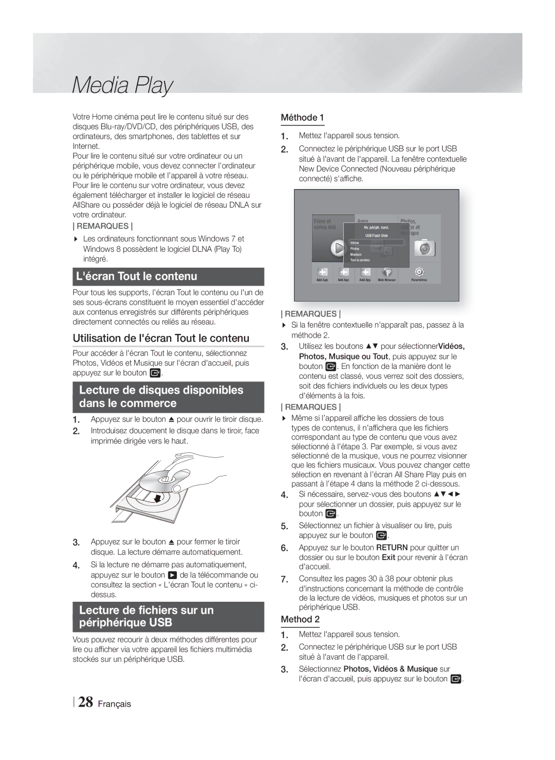 Samsung HT-F5200/XE, HT-FS5200/XN, HT-F5200/XN manual Lécran Tout le contenu, Utilisation de lécran Tout le contenu, Méthode 