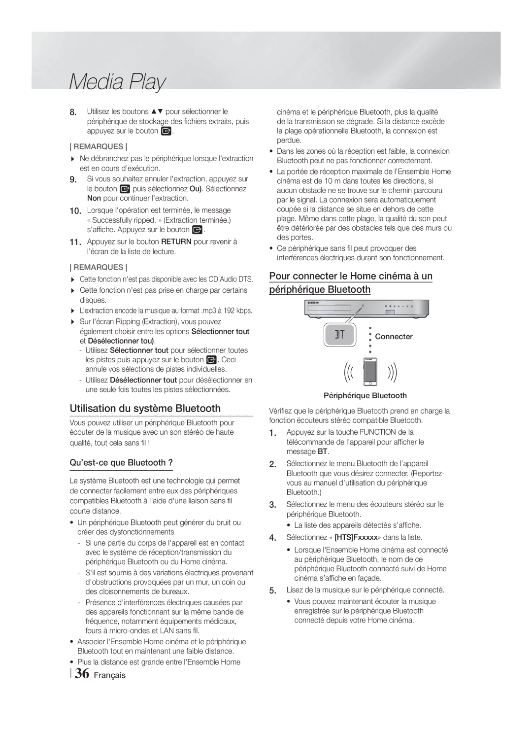 Samsung HT-F5200/XE manual Utilisation du système Bluetooth, Qu’est-ce que Bluetooth ?, Connecter Périphérique Bluetooth 