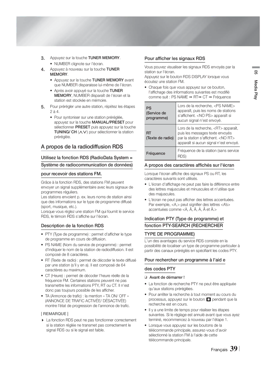 Samsung HT-F5200/XN, HT-FS5200/XN, HT-F5200/EN, HT-FS5200/EN, HT-F5200/ZF, HT-FS5200/ZF manual Propos de la radiodiffusion RDS 