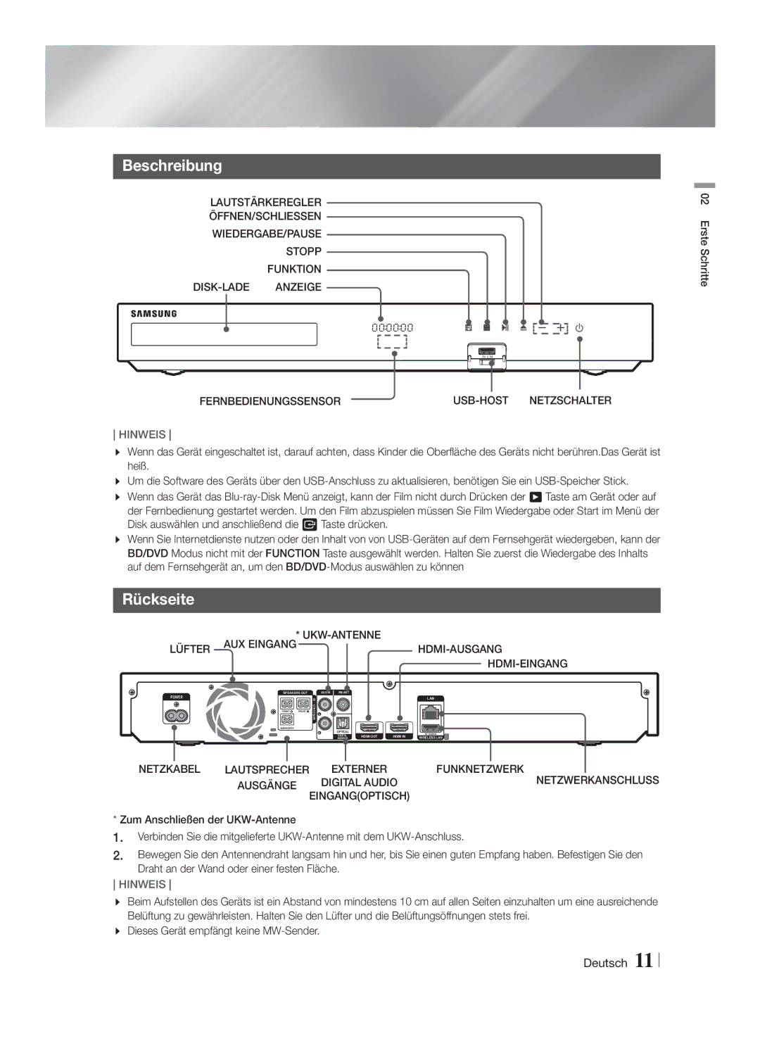 Samsung HT-F5200/XN, HT-FS5200/XN, HT-F5200/EN, HT-FS5200/EN, HT-F5200/ZF, HT-FS5200/ZF manual Beschreibung, Rückseite 