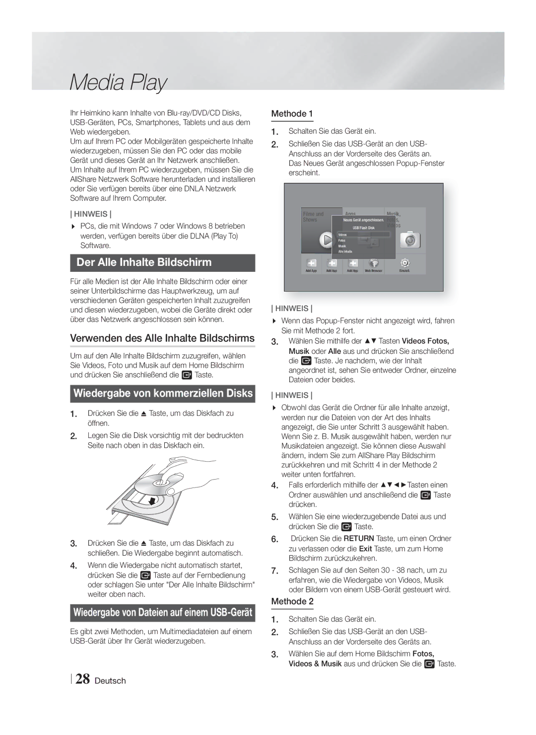 Samsung HT-FS5200/XN manual Der Alle Inhalte Bildschirm, Verwenden des Alle Inhalte Bildschirms, Schalten Sie das Gerät ein 