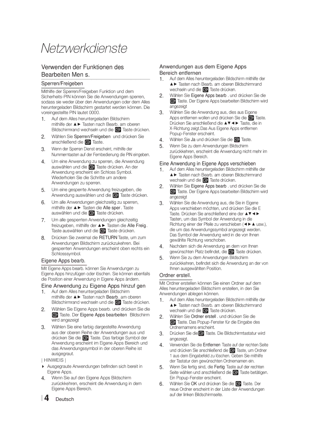 Samsung HT-F5200/ZF, HT-FS5200/XN, HT-F5200/XN, HT-F5200/EN, HT-FS5200/EN manual Verwenden der Funktionen des Bearbeiten Menüs 