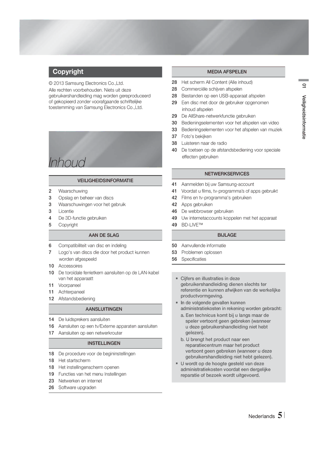 Samsung HT-FS5200/EN, HT-FS5200/XN, HT-F5200/XN, HT-F5200/EN, HT-F5200/ZF, HT-FS5200/ZF manual Inhoud 