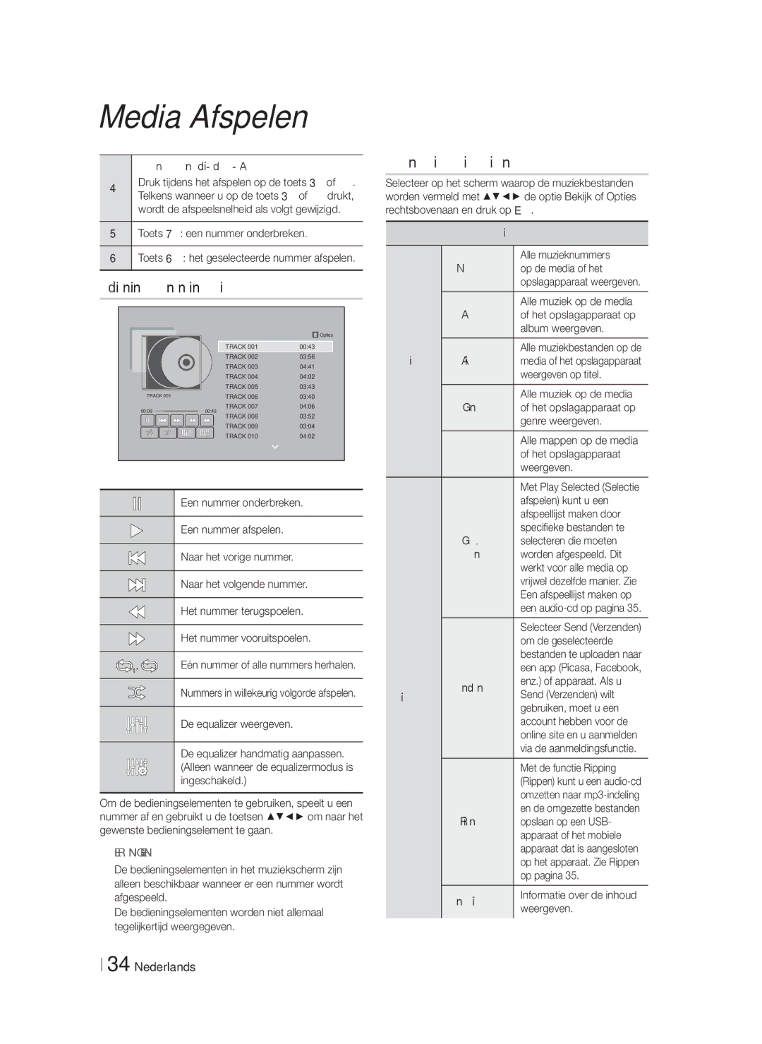 Samsung HT-F5200/EN, HT-FS5200/XN, HT-F5200/XN, HT-FS5200/EN, HT-F5200/ZF manual Bedieningselementen in het muziekscherm 