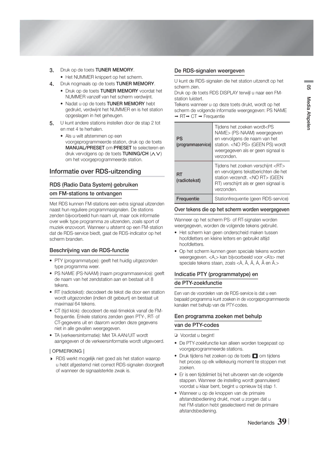 Samsung HT-F5200/XN, HT-FS5200/XN, HT-F5200/EN, HT-FS5200/EN, HT-F5200/ZF, HT-FS5200/ZF manual Informatie over RDS-uitzending 