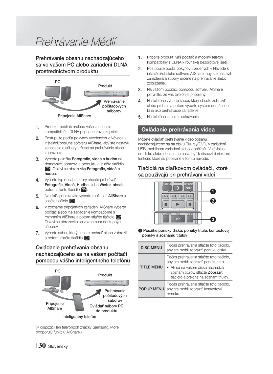 Samsung HT-FS6200/EN manual Ovládanie prehrávania videa 