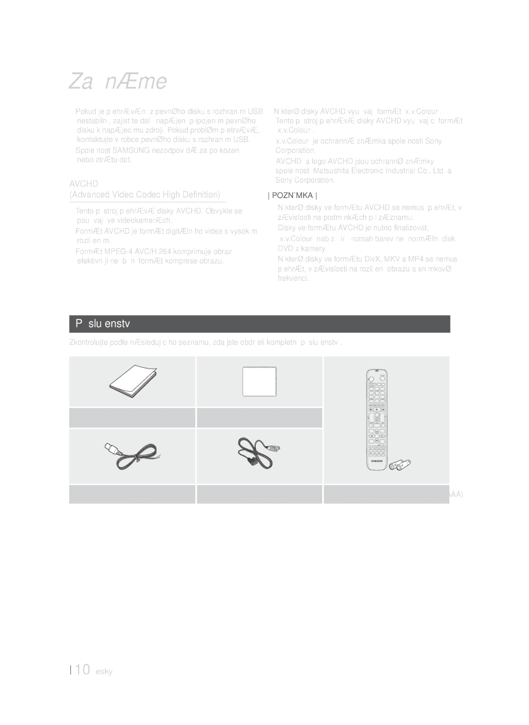 Samsung HT-FS6200/EN manual Příslušenství, Společnost Samsung nezodpovídá za poškození nebo ztrátu dat 