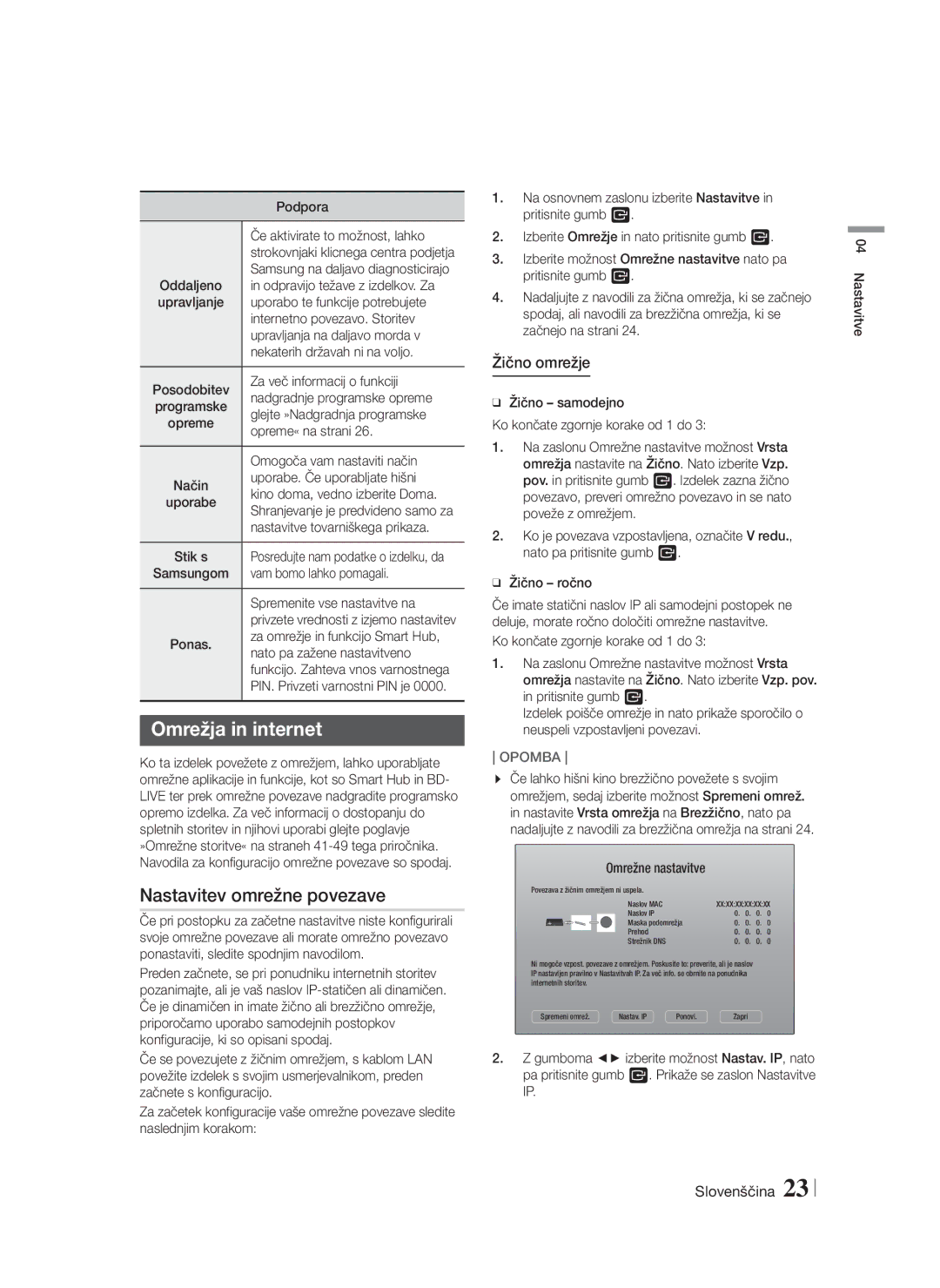 Samsung HT-FS6200/EN manual Omrežja in internet, Nastavitev omrežne povezave, Žično omrežje 