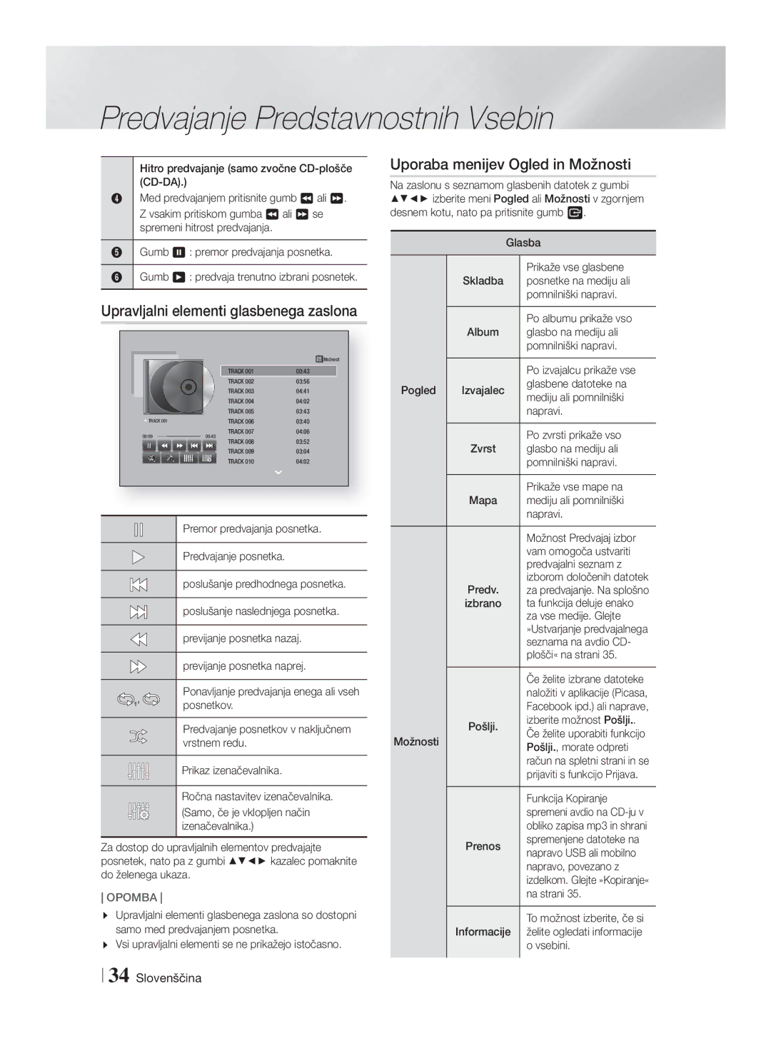 Samsung HT-FS6200/EN manual Upravljalni elementi glasbenega zaslona 