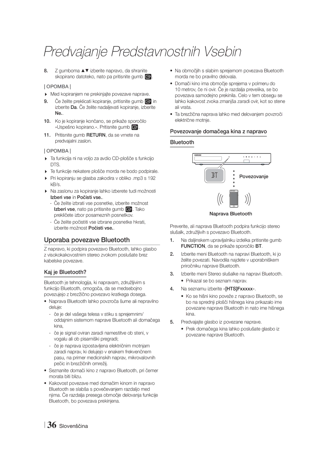 Samsung HT-FS6200/EN manual Uporaba povezave Bluetooth, Kaj je Bluetooth?, Povezovanje domačega kina z napravo Bluetooth 