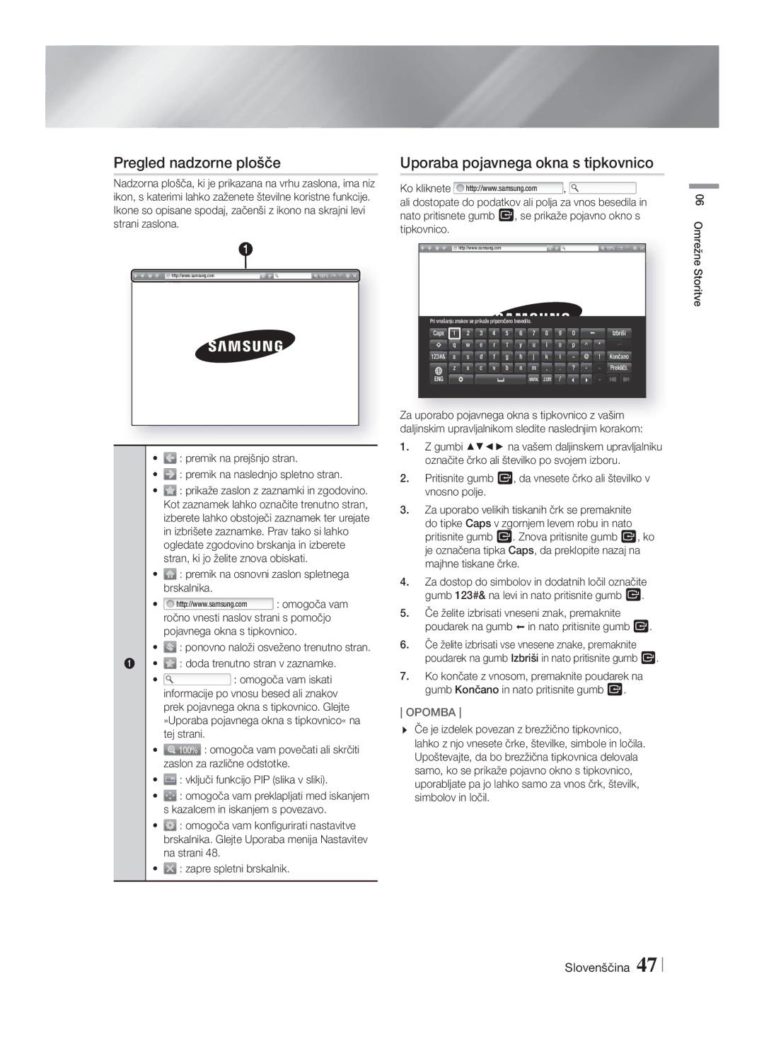 Samsung HT-FS6200/EN manual Pregled nadzorne plošče, Uporaba pojavnega okna s tipkovnico 