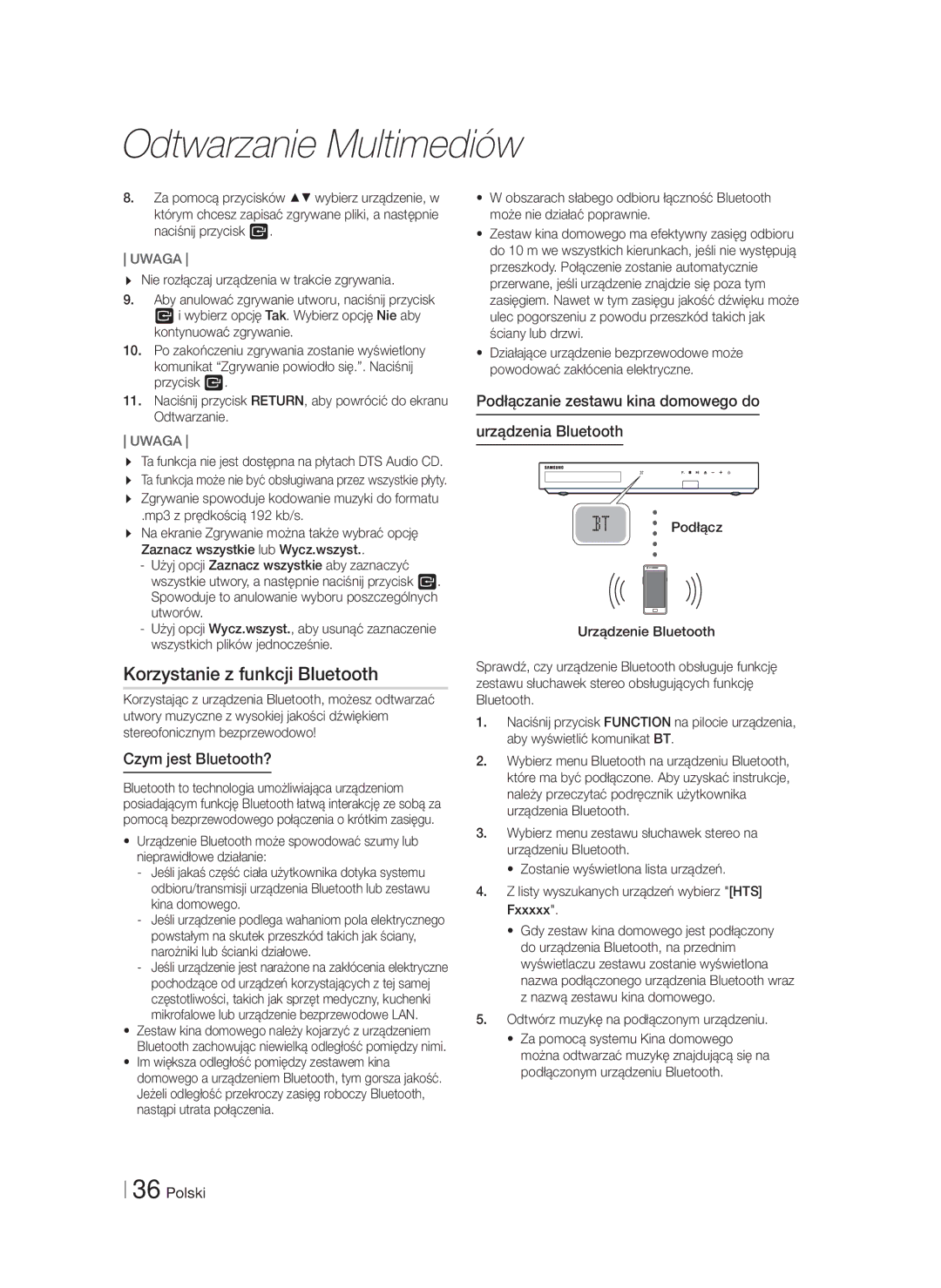 Samsung HT-FS6200/EN manual Korzystanie z funkcji Bluetooth, Czym jest Bluetooth? 