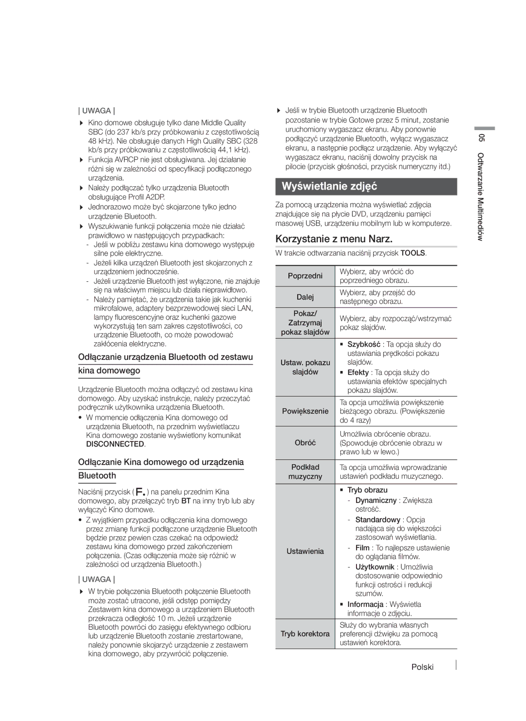 Samsung HT-FS6200/EN manual Wyświetlanie zdjęć, Odłączanie urządzenia Bluetooth od zestawu Kina domowego, Disconnected 