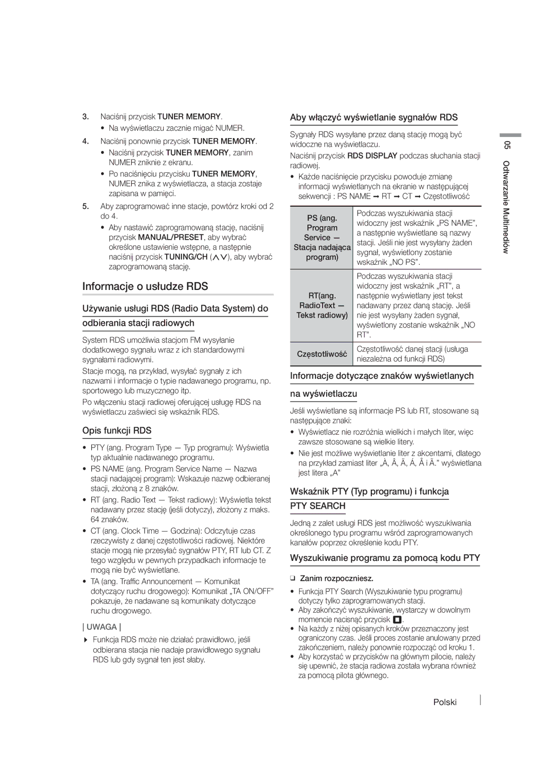 Samsung HT-FS6200/EN manual Informacje o usłudze RDS 