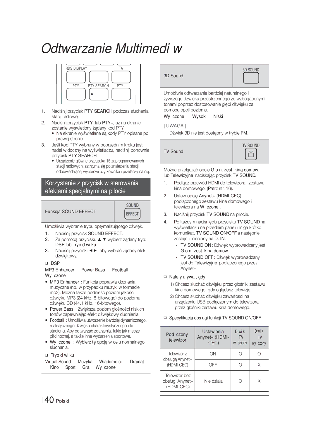 Samsung HT-FS6200/EN manual Efektami specjalnymi na pilocie, Dsp 