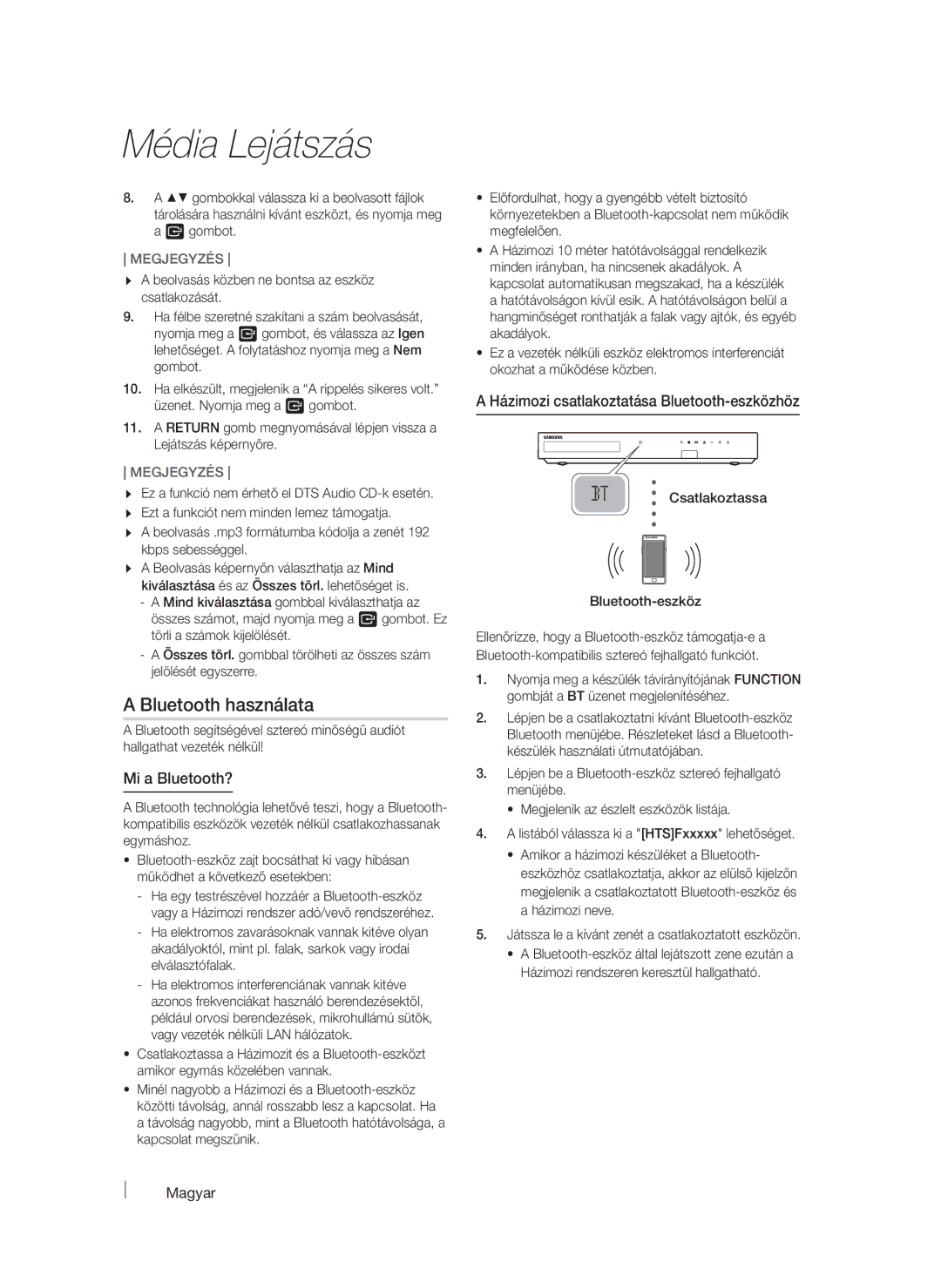 Samsung HT-FS6200/EN manual Bluetooth használata, Mi a Bluetooth?, Házimozi csatlakoztatása Bluetooth-eszközhöz 