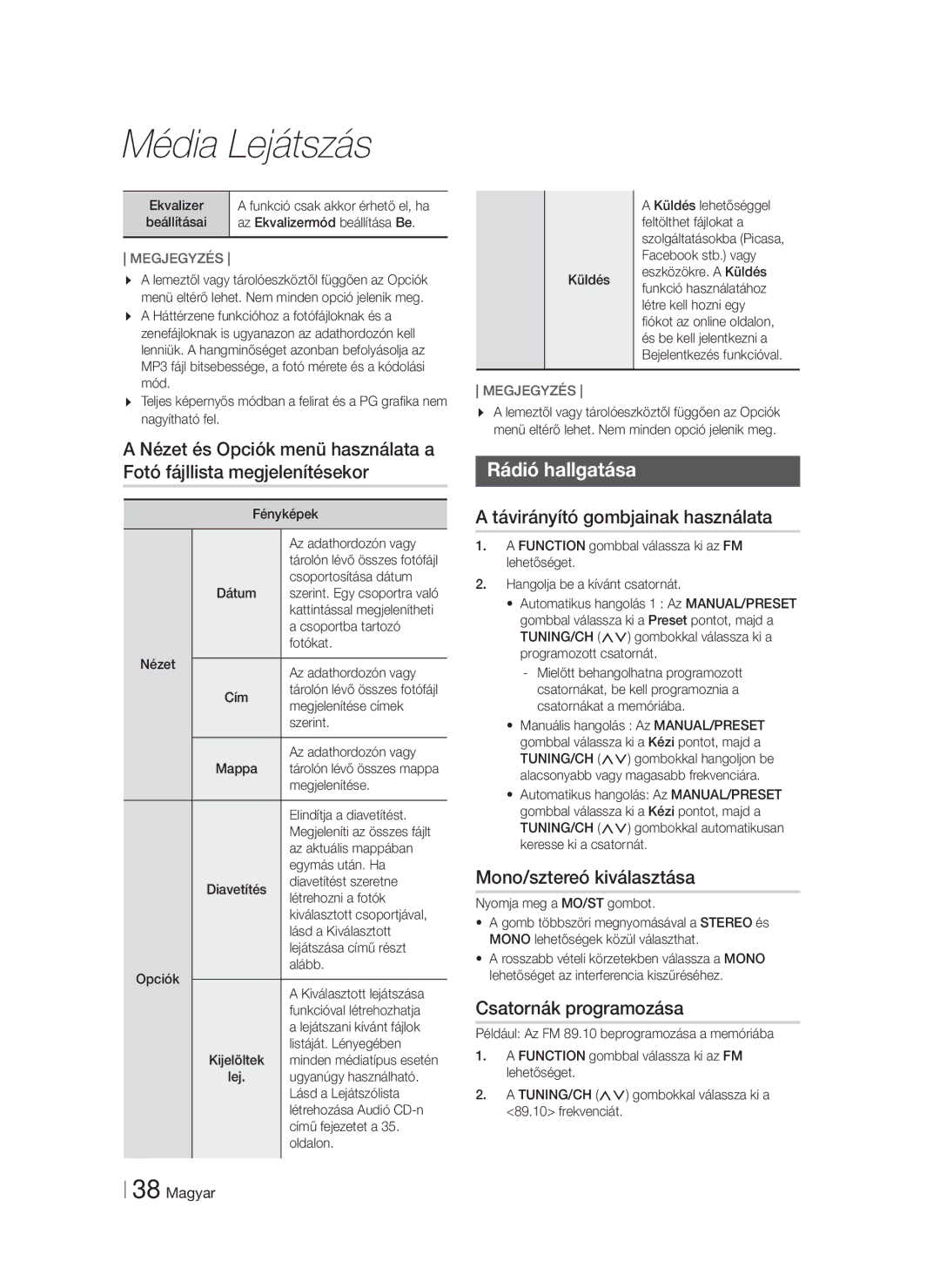 Samsung HT-FS6200/EN manual Rádió hallgatása, Távirányító gombjainak használata, Mono/sztereó kiválasztása 