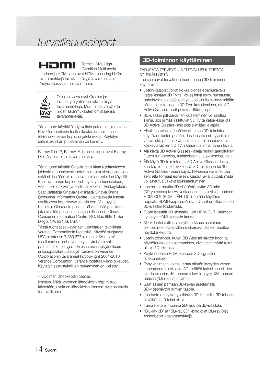 Samsung HT-FS6200/XE manual 3D-toiminnon käyttäminen, Termit HDMI, High Definition Multimedia 