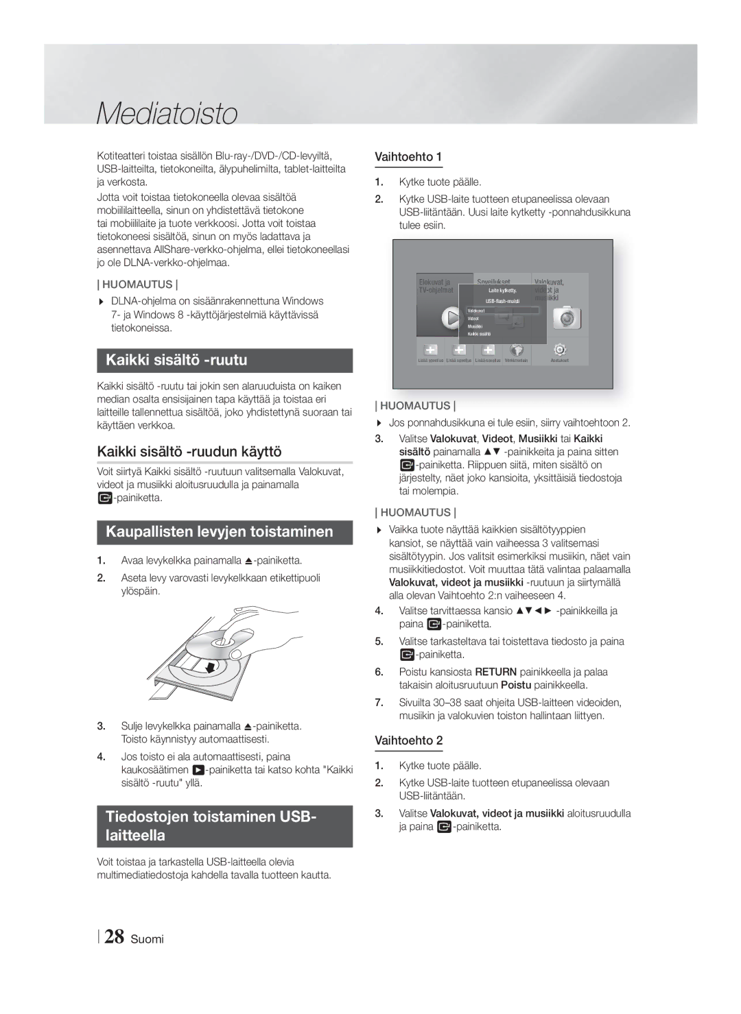 Samsung HT-FS6200/XE Mediatoisto, Kaikki sisältö -ruutu, Kaikki sisältö -ruudun käyttö, Kaupallisten levyjen toistaminen 