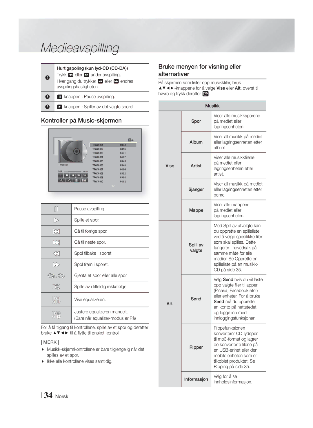 Samsung HT-FS6200/XE manual Kontroller på Music-skjermen 