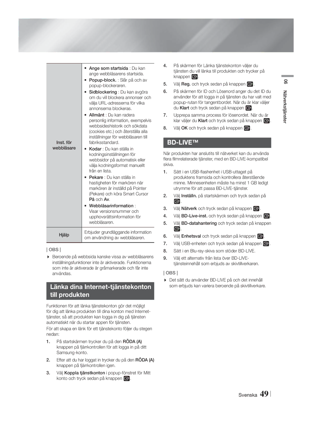 Samsung HT-FS6200/XE manual Länka dina Internet-tjänstekonton Till produkten 