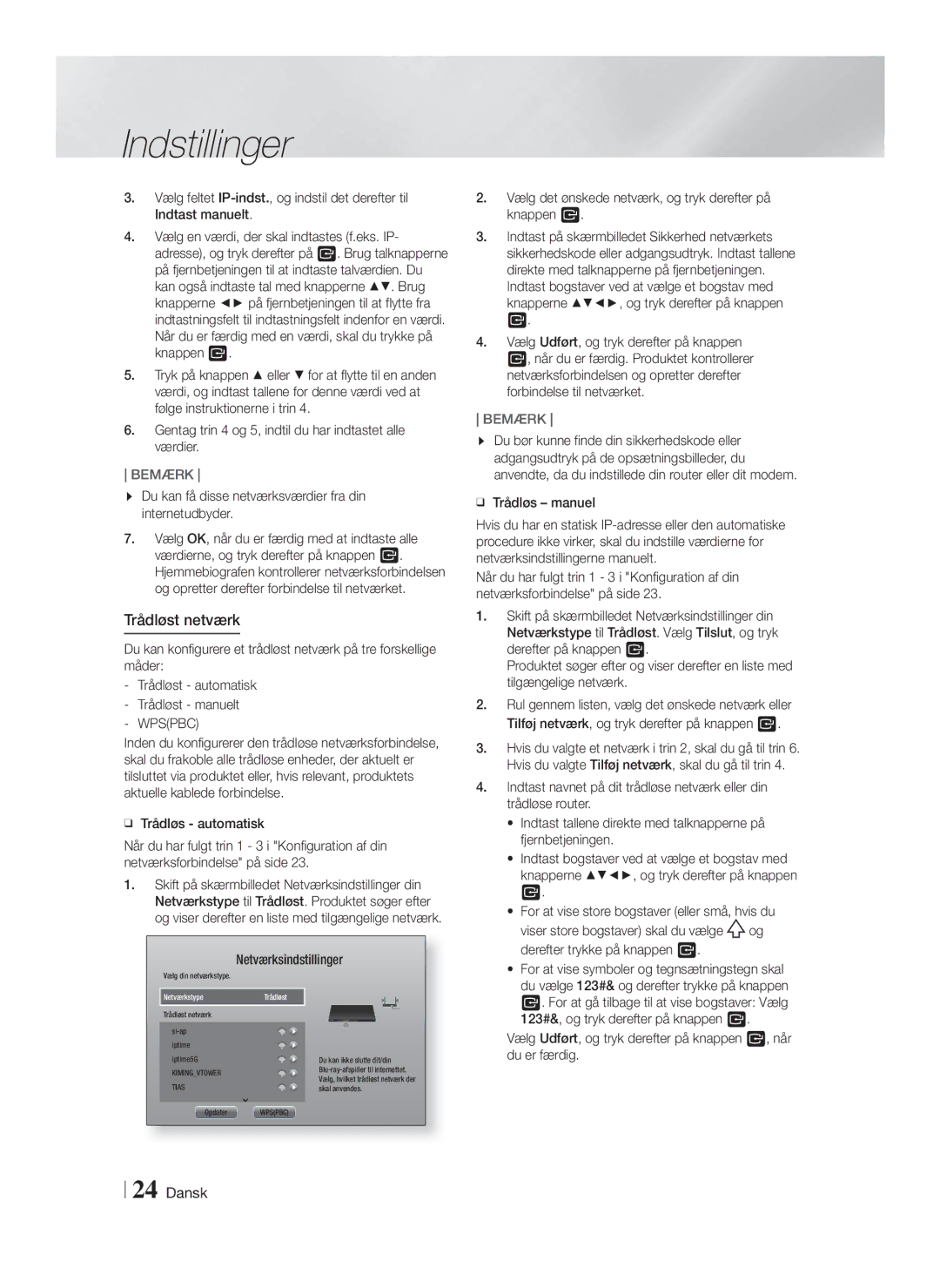 Samsung HT-FS6200/XE manual Trådløst netværk, Du kan få disse netværksværdier fra din internetudbyder 