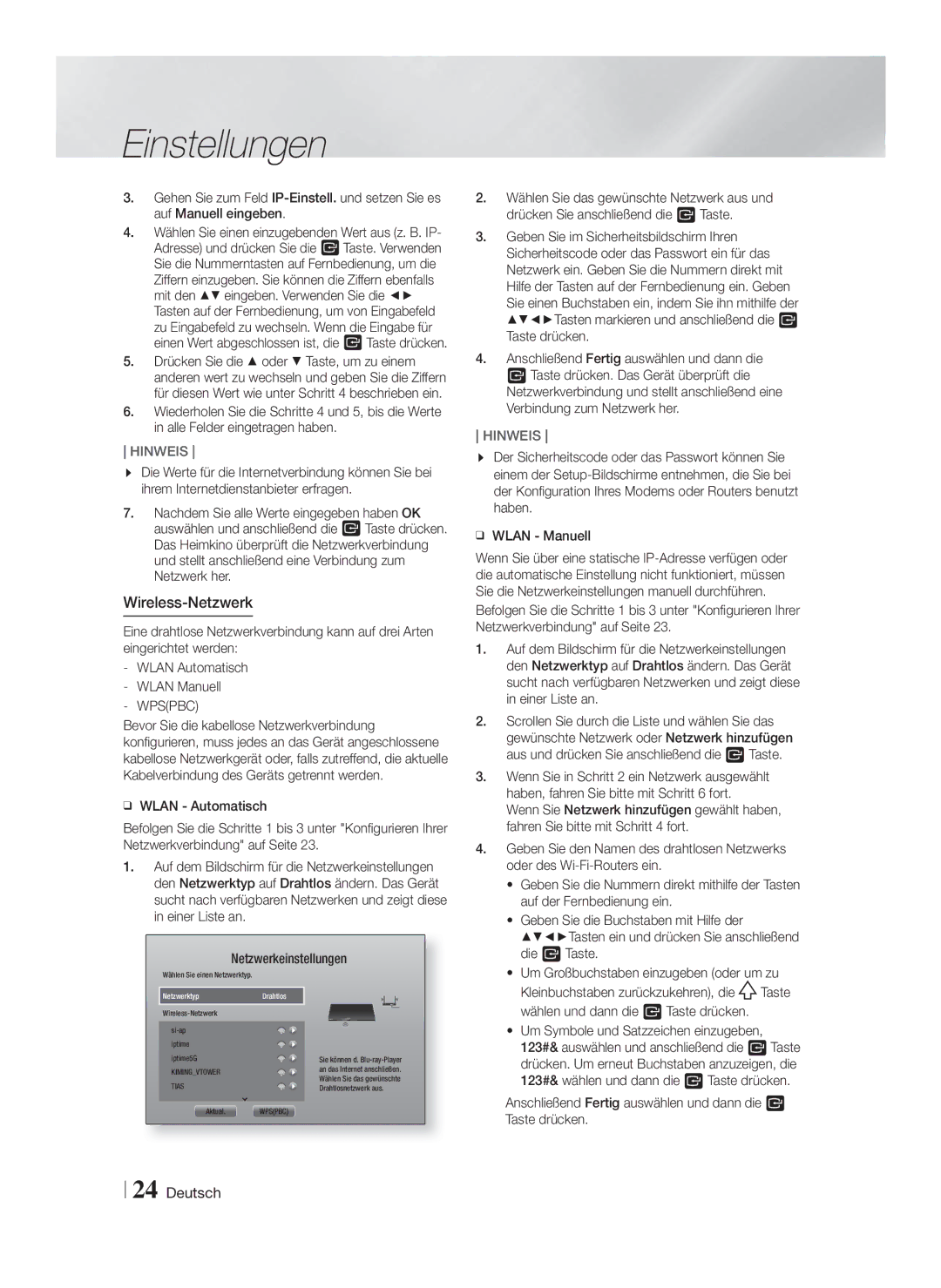 Samsung HT-FS6200/ZF, HT-FS6200/XN manual Wireless-Netzwerk, Anschließend Fertig auswählen und dann die E Taste drücken 