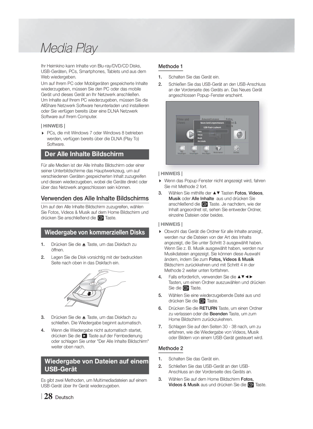 Samsung HT-FS6200/ZF, HT-FS6200/XN manual Der Alle Inhalte Bildschirm, Verwenden des Alle Inhalte Bildschirms, Methode 