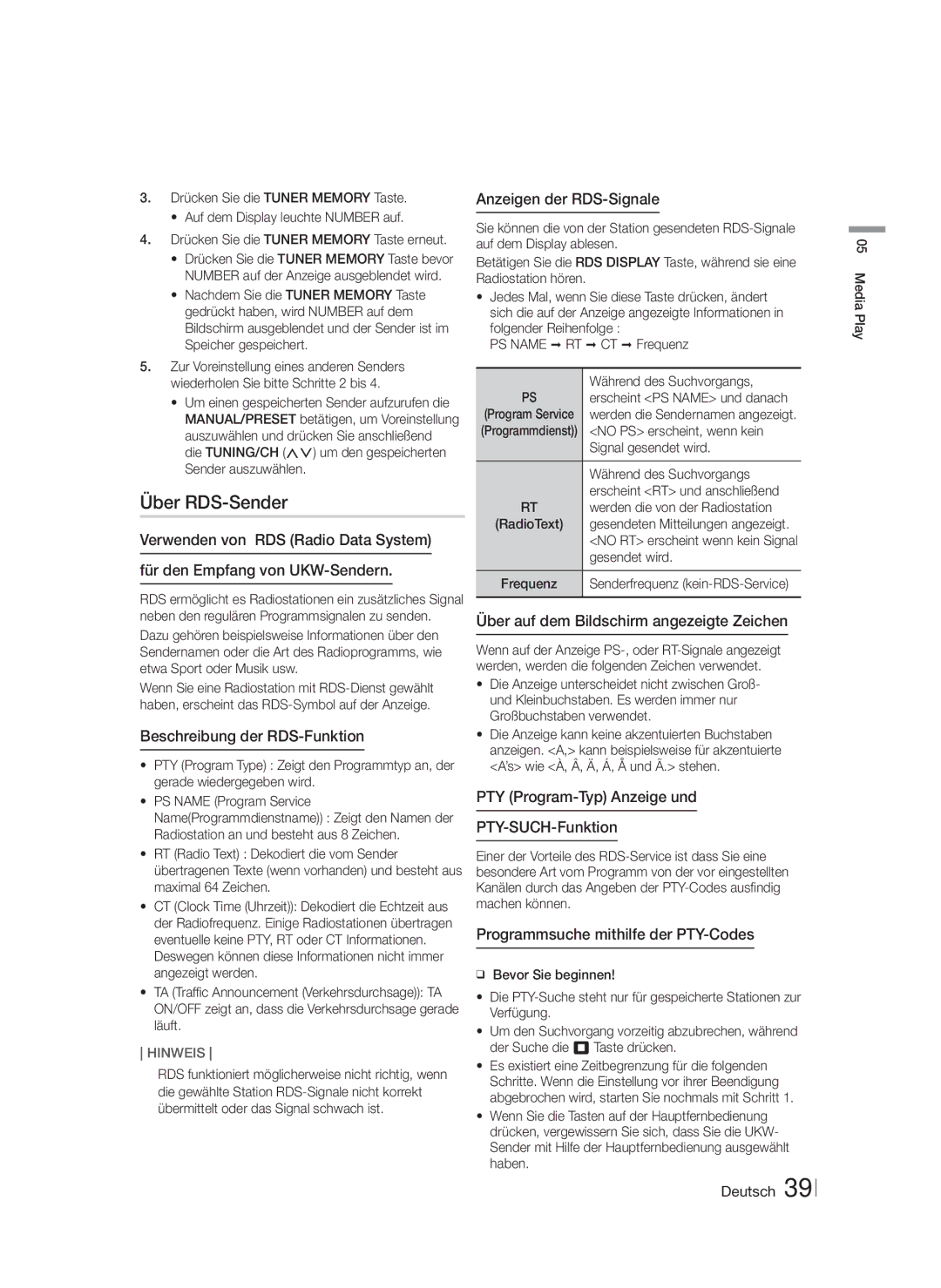 Samsung HT-FS6200/EN, HT-FS6200/XN, HT-FS6200/ZF, HT-FS6200/XE manual Über RDS-Sender 