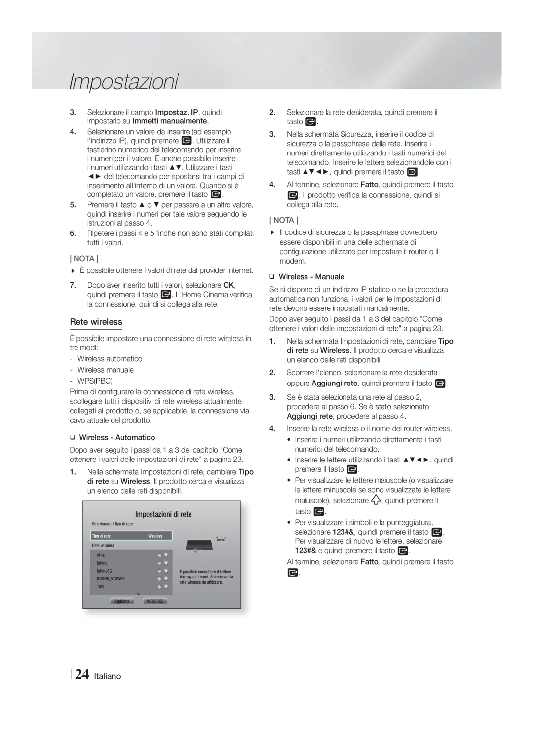 Samsung HT-FS6200/XE, HT-FS6200/XN, HT-FS6200/EN, HT-FS6200/ZF manual Rete wireless 