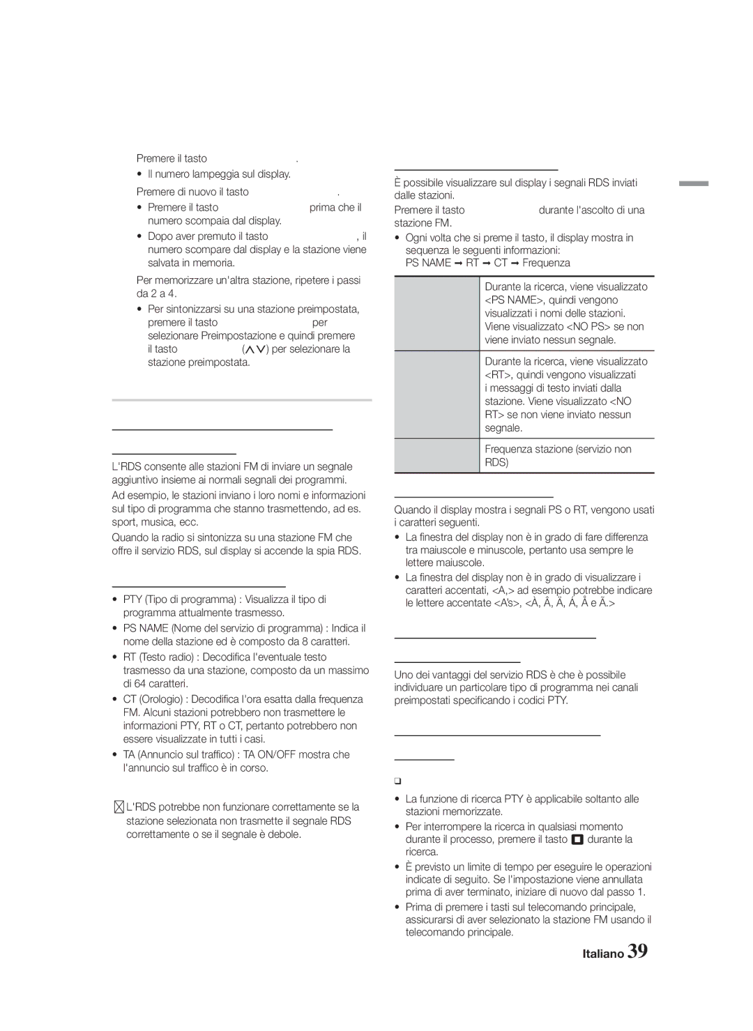 Samsung HT-FS6200/ZF, HT-FS6200/XN, HT-FS6200/EN, HT-FS6200/XE manual Trasmissione RDS 