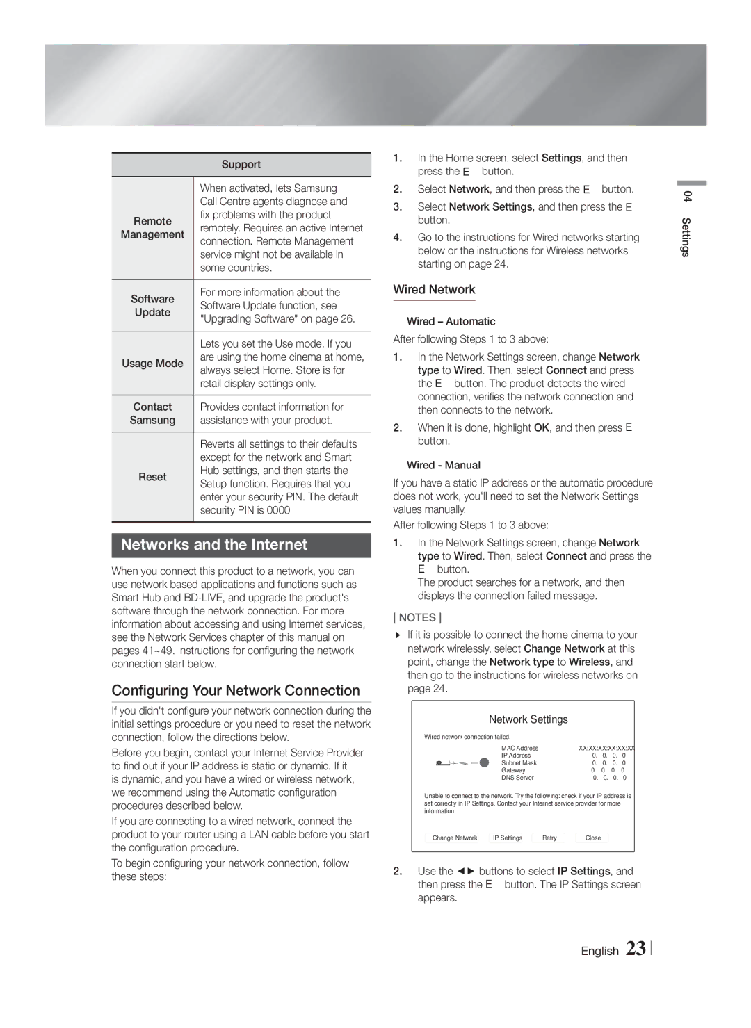 Samsung HT-FS6200/XE, HT-FS6200/XN manual Networks and the Internet, Configuring Your Network Connection, Wired Network 