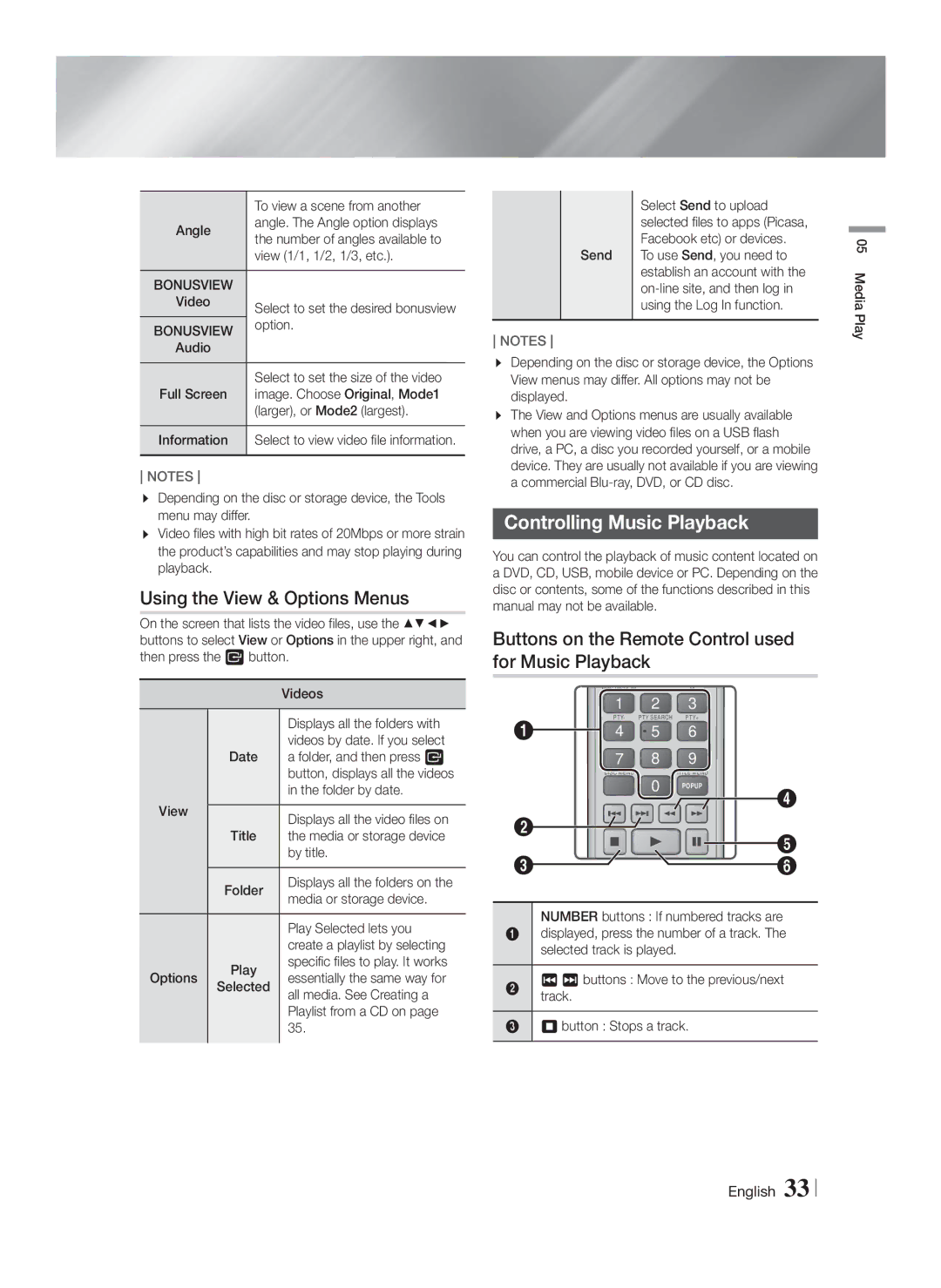 Samsung HT-FS6200/EN, HT-FS6200/XN, HT-FS6200/ZF, HT-FS6200/XE Using the View & Options Menus, Controlling Music Playback 