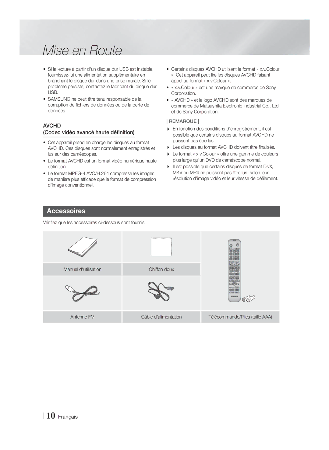 Samsung HT-FS6200/EN, HT-FS6200/XN, HT-FS6200/ZF manual Accessoires, Codec vidéo avancé haute définition 