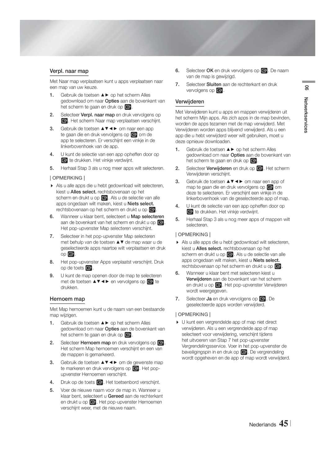 Samsung HT-FS6200/XN, HT-FS6200/EN, HT-FS6200/ZF manual Verpl. naar map, Hernoem map, Verwijderen 