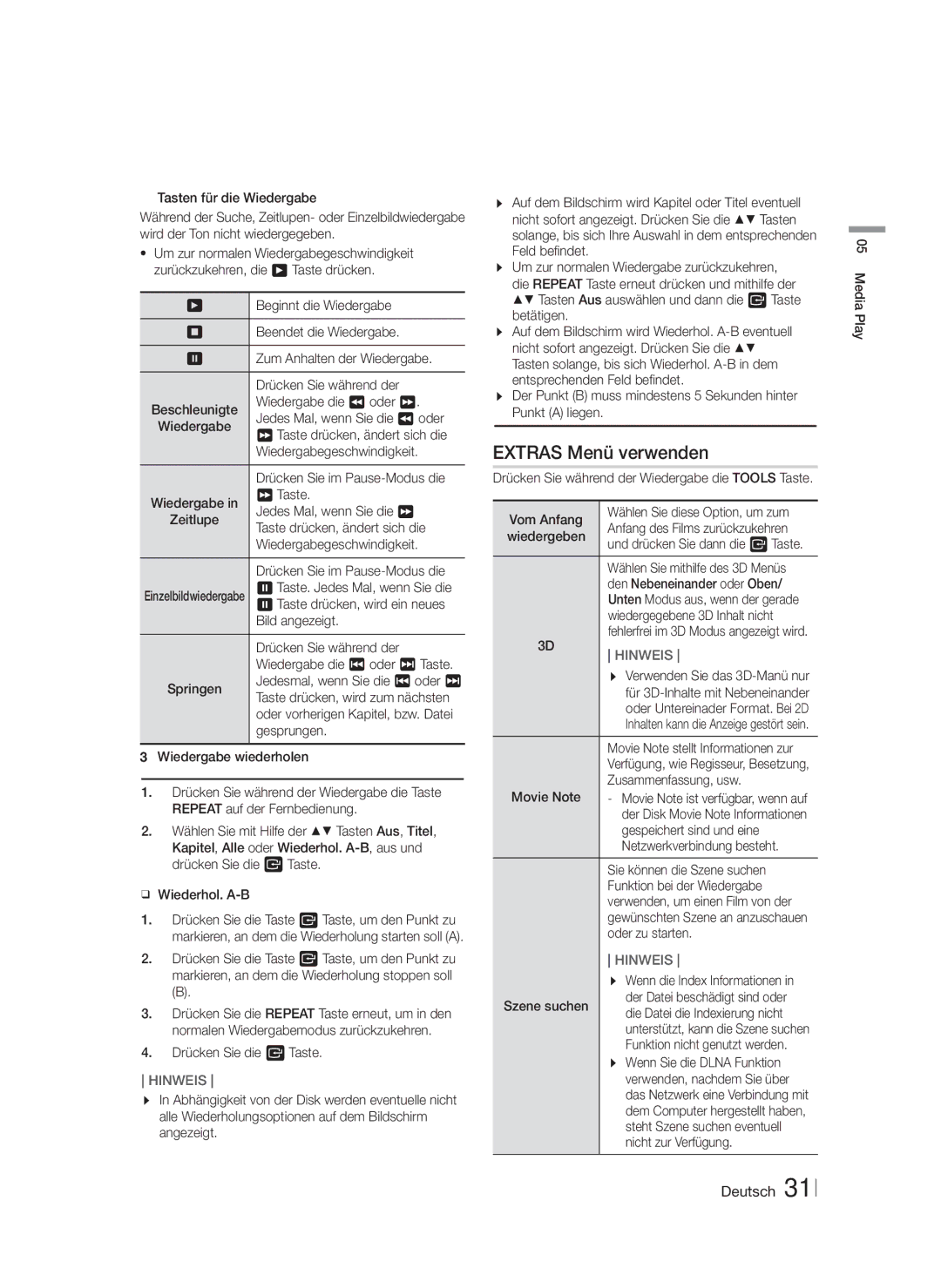 Samsung HT-FS6200/EN, HT-FS6200/XN, HT-FS6200/ZF manual Extras Menü verwenden 