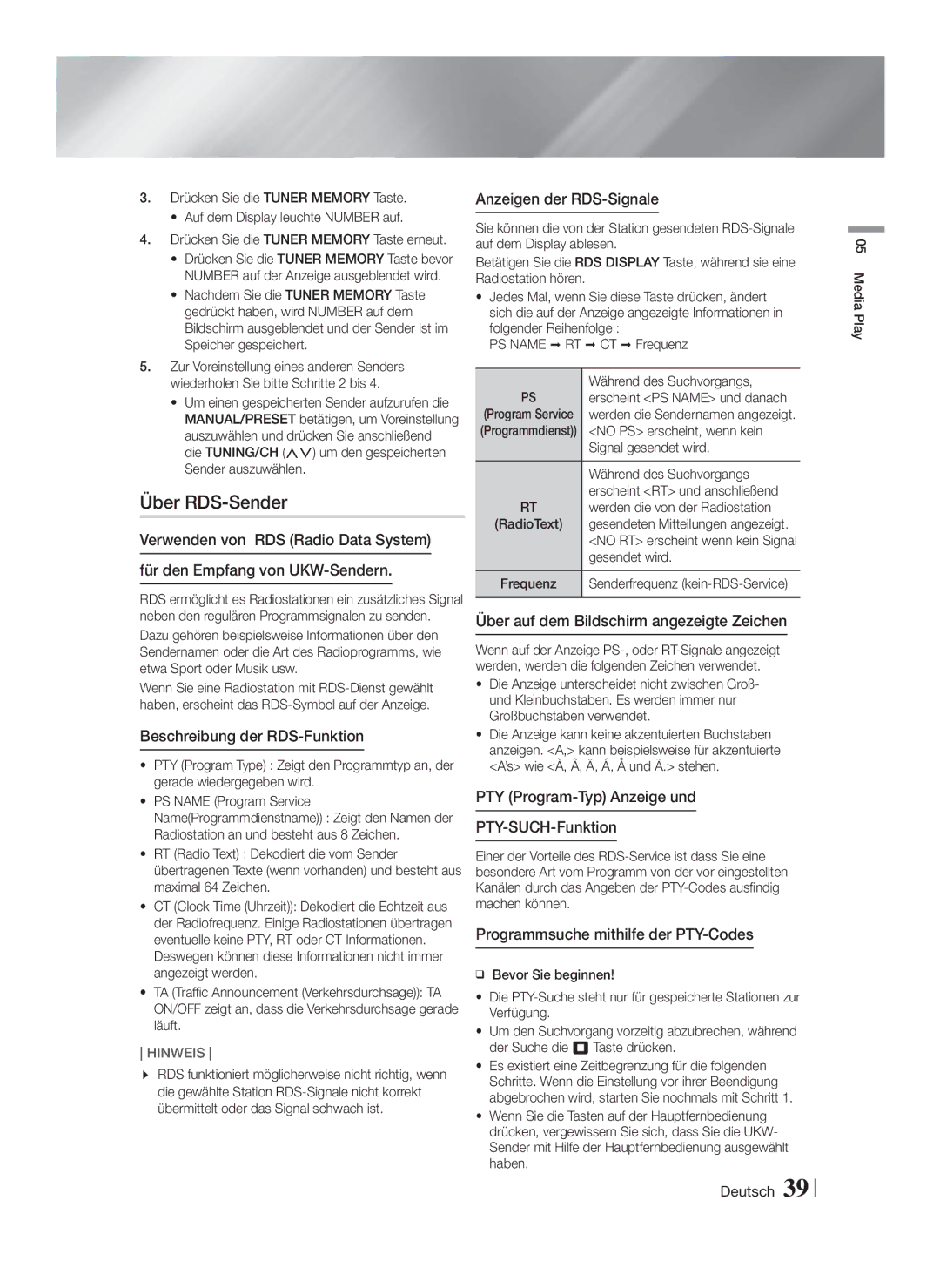 Samsung HT-FS6200/XN, HT-FS6200/EN, HT-FS6200/ZF manual Über RDS-Sender 