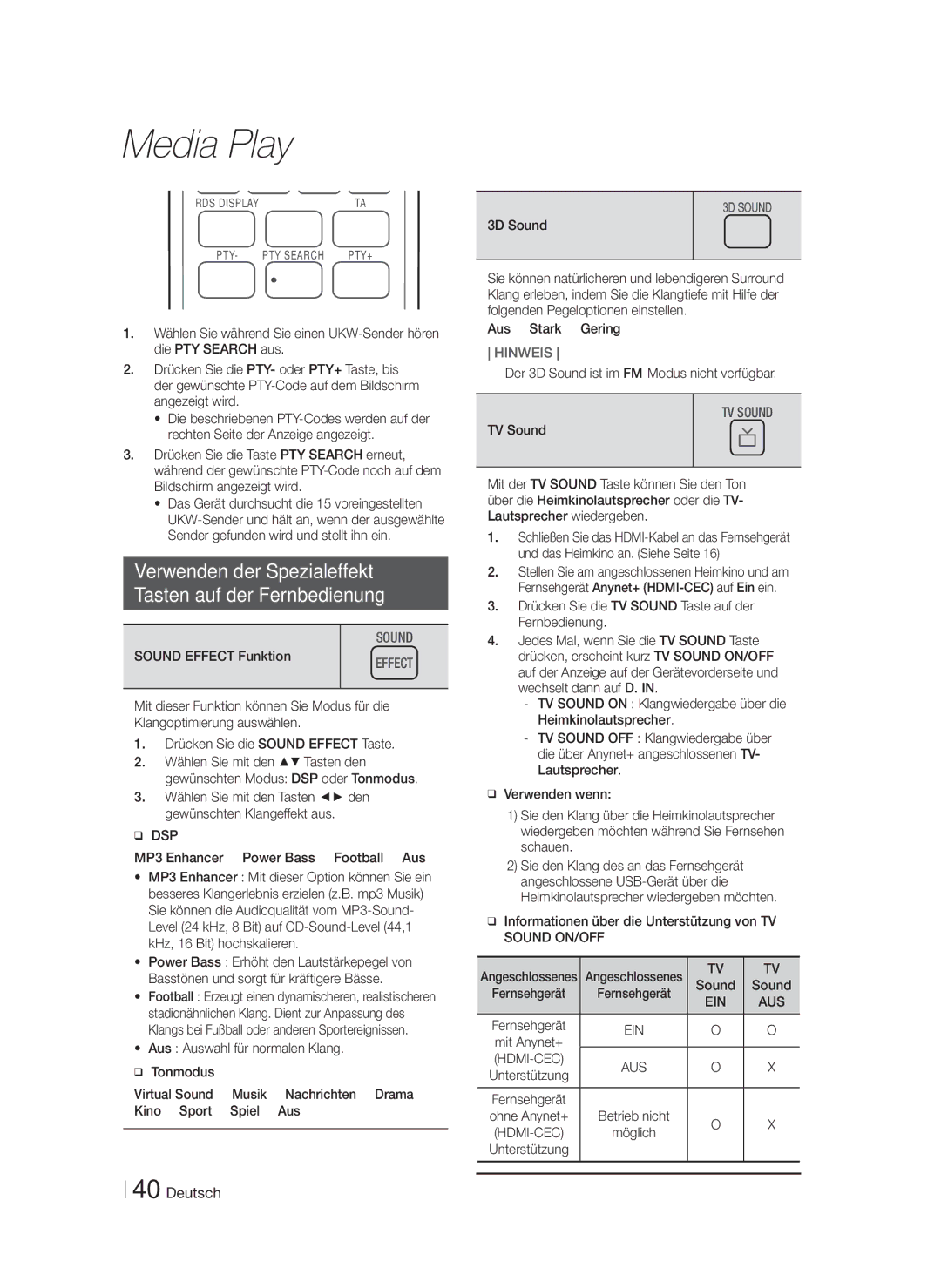 Samsung HT-FS6200/EN, HT-FS6200/XN, HT-FS6200/ZF manual Verwenden der Spezialeffekt Tasten auf der Fernbedienung 