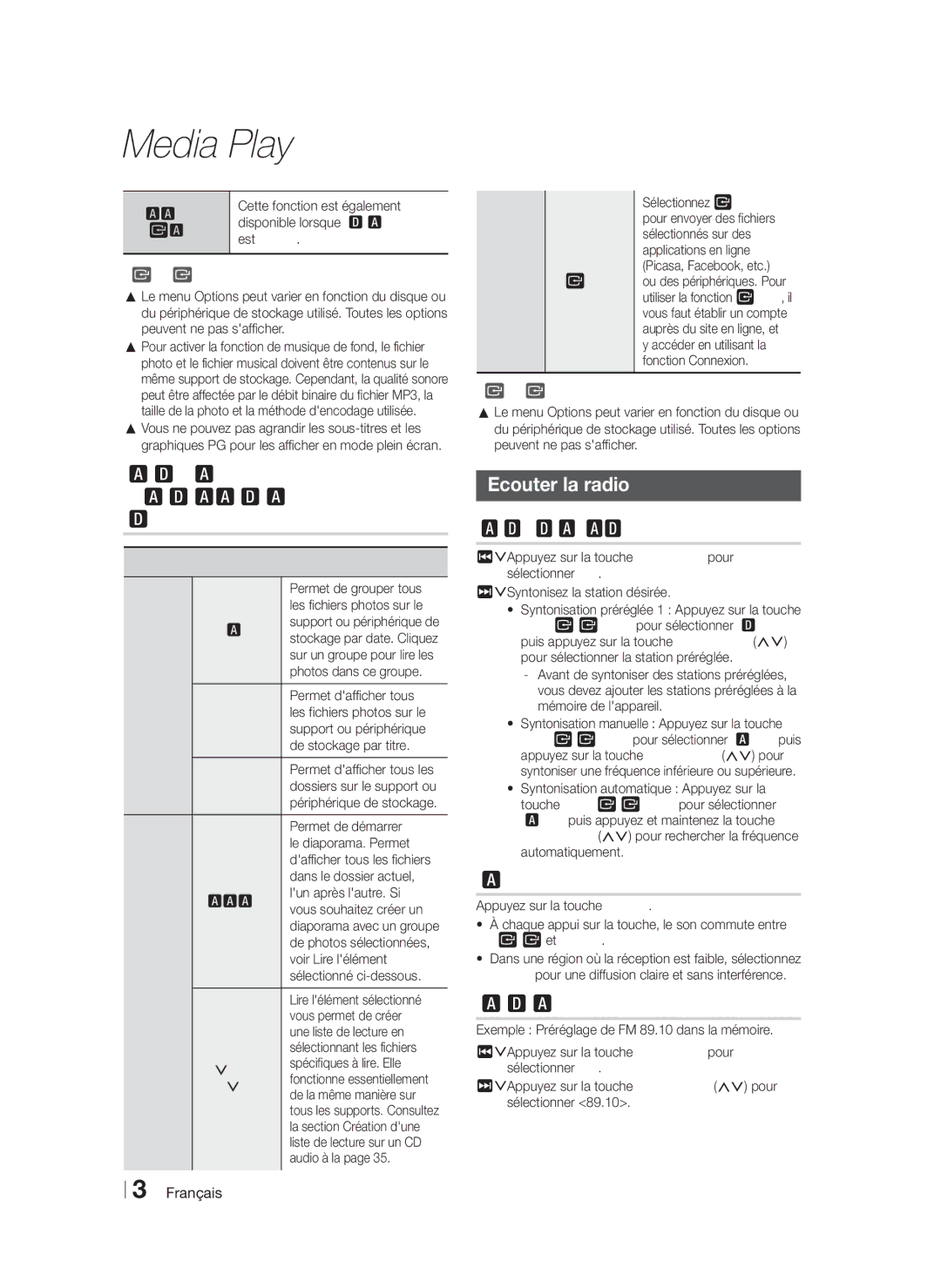 Samsung HT-FS6200/ZF, HT-FS6200/XN manual Ecouter la radio, Utilisation des touches de la télécommande, Réglage Mono/Stéréo 