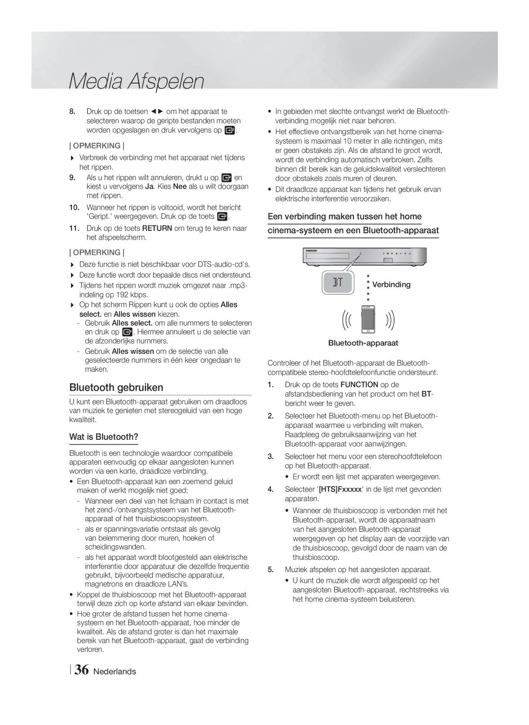 Samsung HT-FS6200/XN, HT-FS6200/EN, HT-FS6200/ZF manual Bluetooth gebruiken, Wat is Bluetooth?, Verbinding Bluetooth-apparaat 