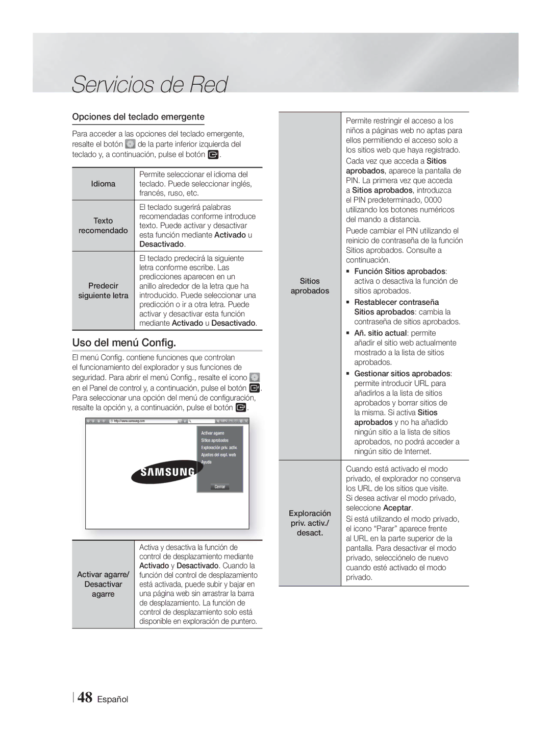 Samsung HT-FS6200/ZF manual Uso del menú Config, Opciones del teclado emergente 