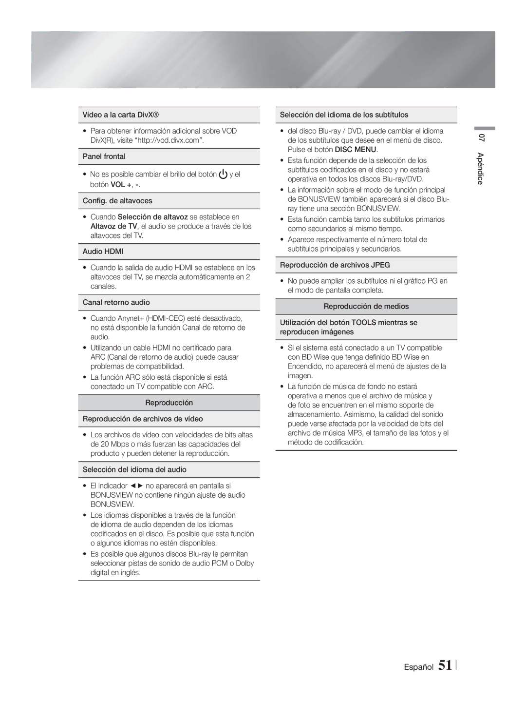 Samsung HT-FS6200/ZF manual Reproducción Reproducción de archivos de vídeo, Selección del idioma del audio 