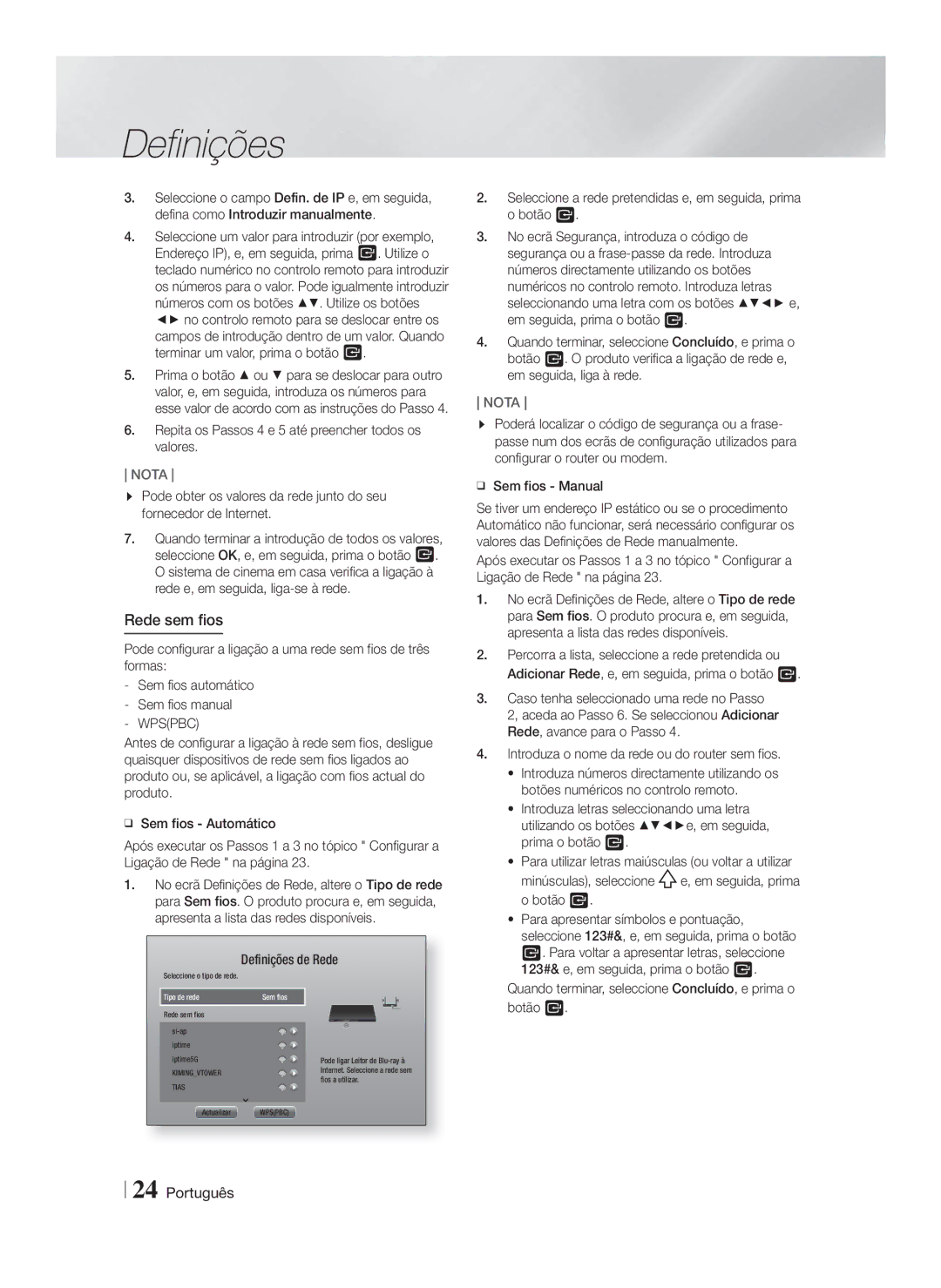 Samsung HT-FS6200/ZF manual Rede sem fios, Repita os Passos 4 e 5 até preencher todos os valores 