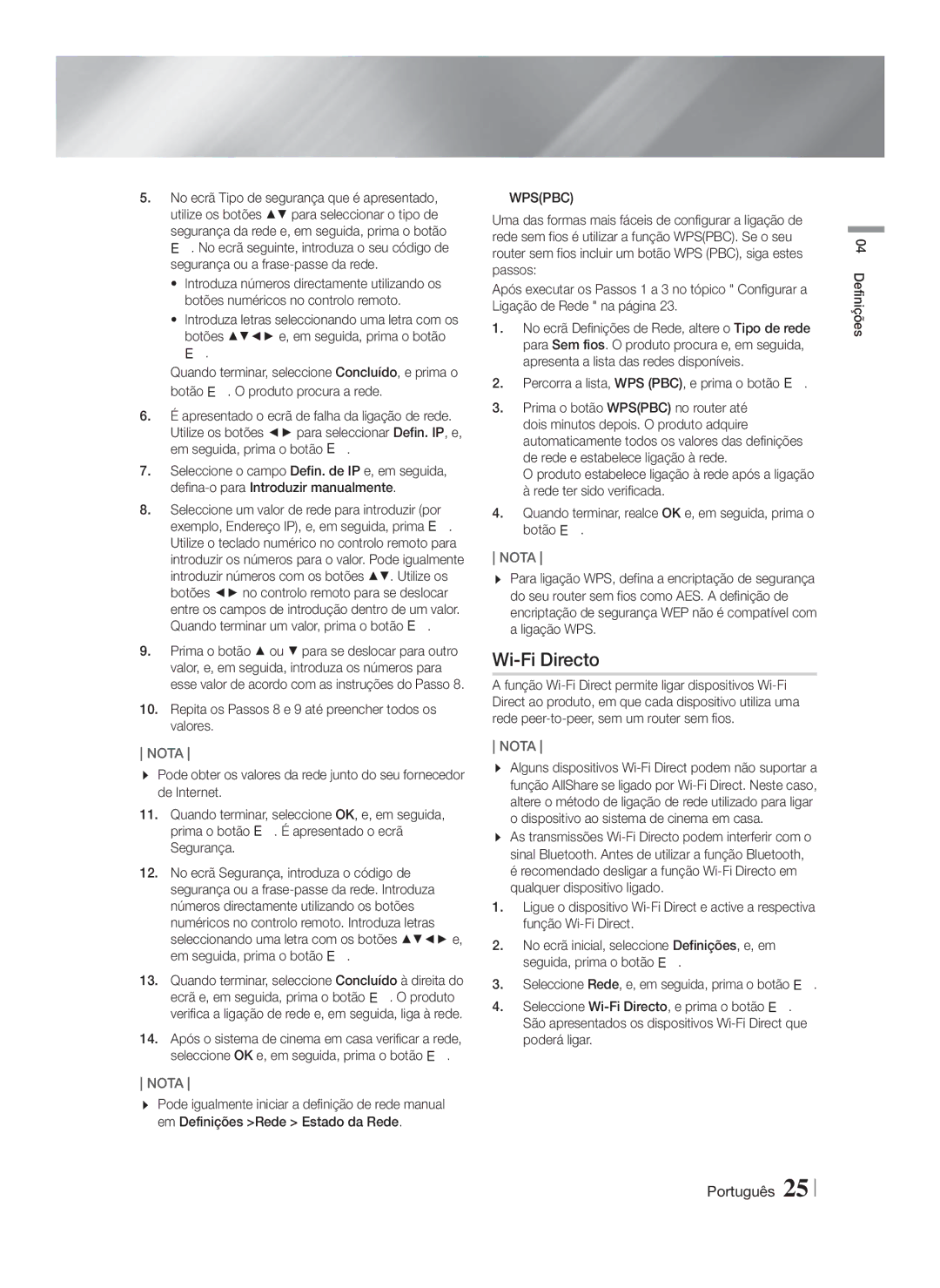 Samsung HT-FS6200/ZF manual Wi-Fi Directo, Repita os Passos 8 e 9 até preencher todos os valores 